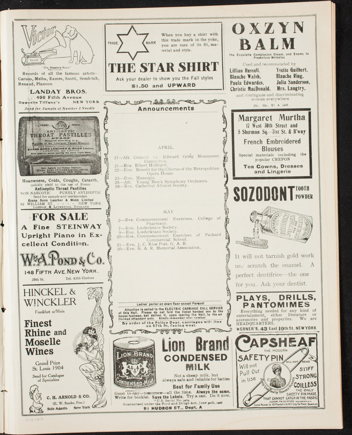 National Arbitration and Peace Congress, April 17, 1907, program page 3