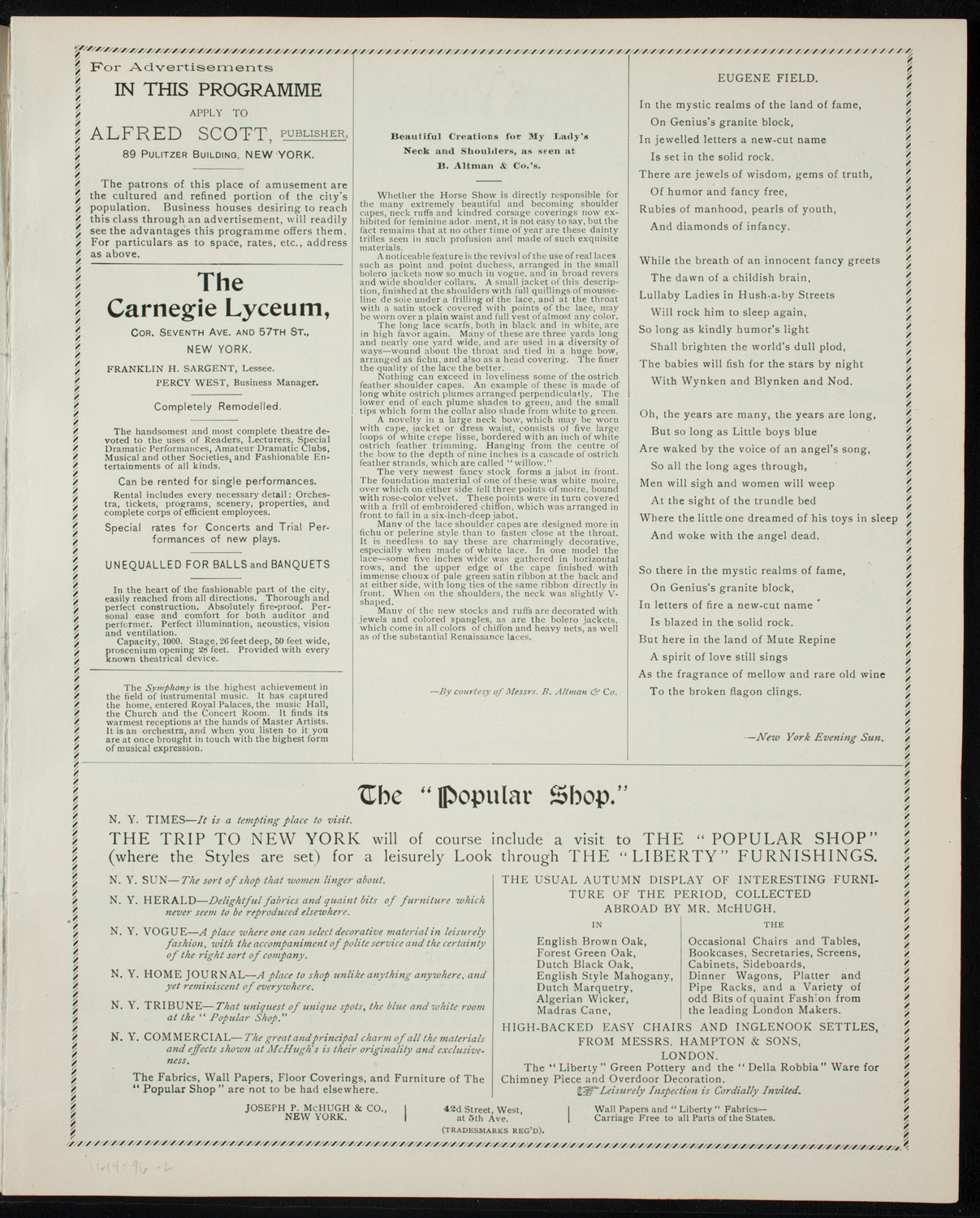 New York Philharmonic, November 14, 1896, program page 3