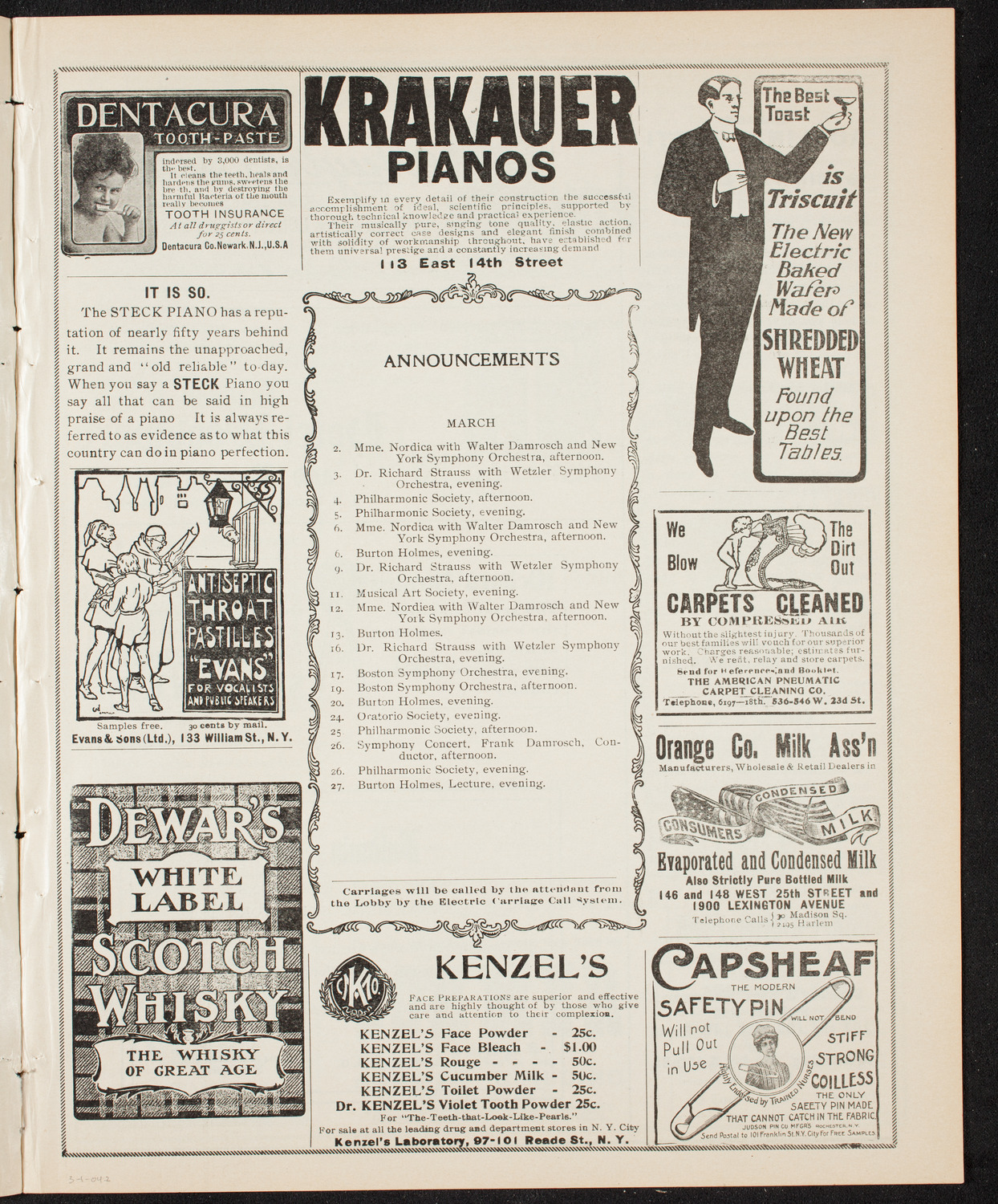 Richard Strauss with Pauline Strauss de Ahna and David Bispham, March 1, 1904, program page 3