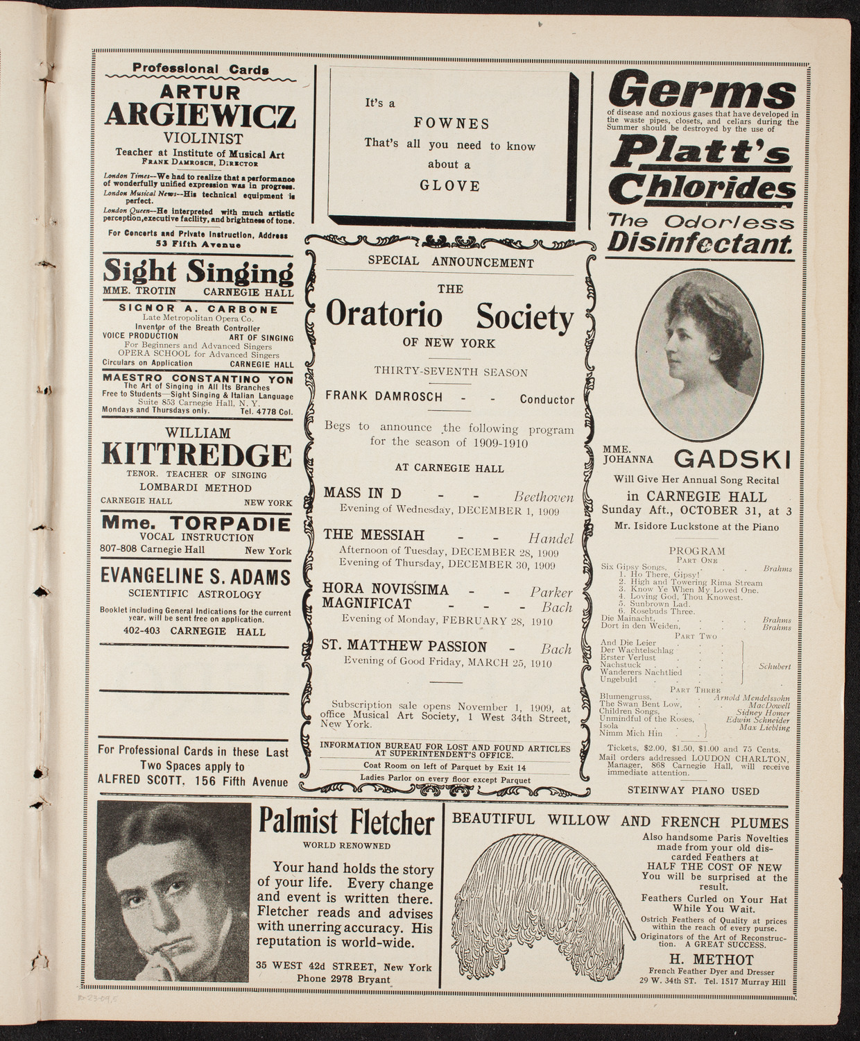 Fritz Kreisler, Violin, October 23, 1909, program page 9