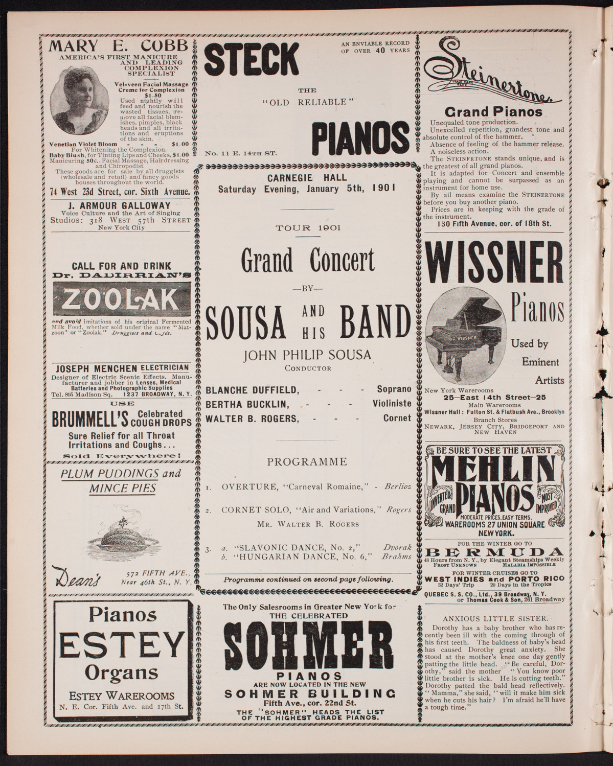 Sousa and His Band, January 5, 1901, program page 4