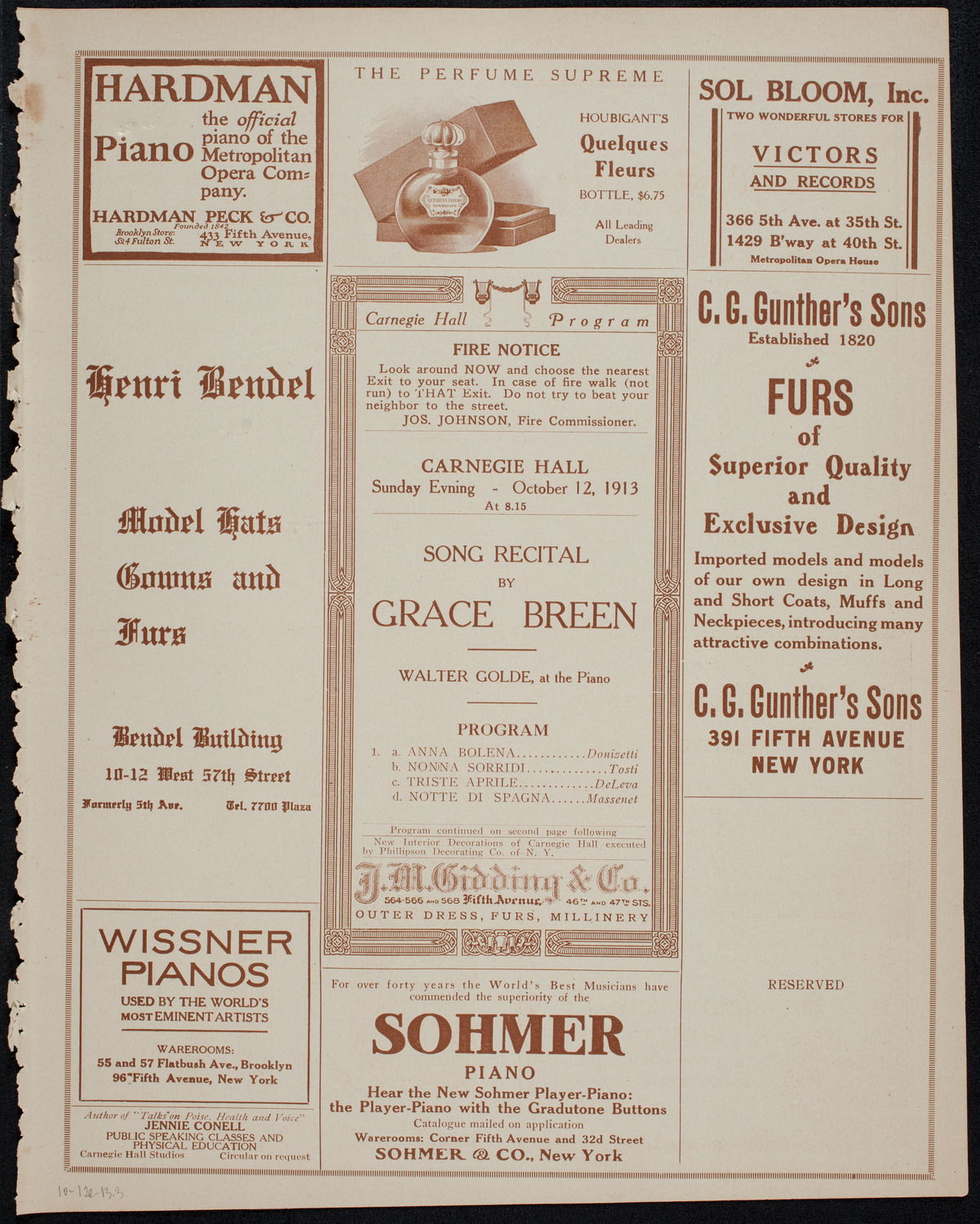 Grace Breen, Soprano, October 12, 1913, program page 5