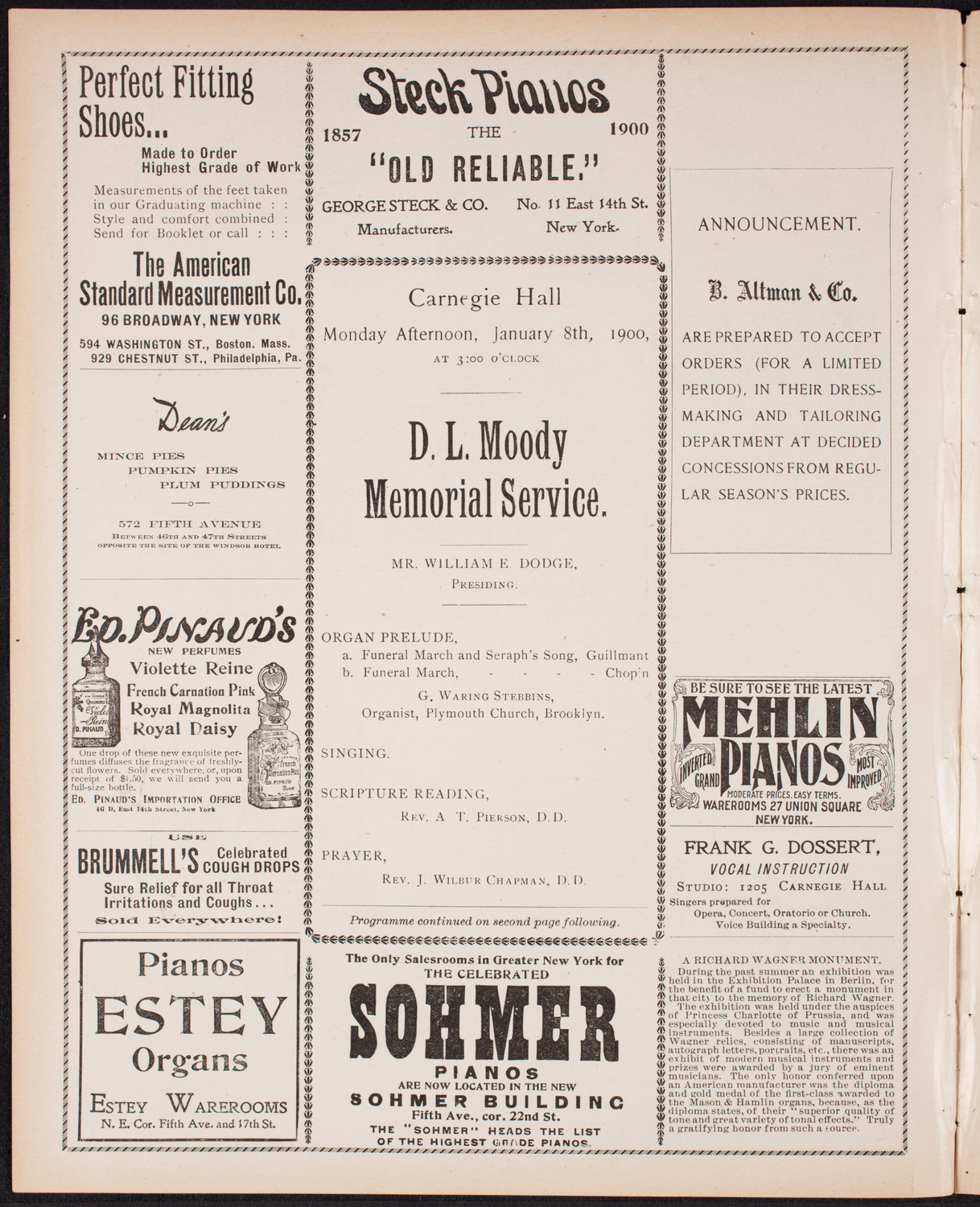 Memorial: Dwight L. Moody, January 8, 1900, program page 4