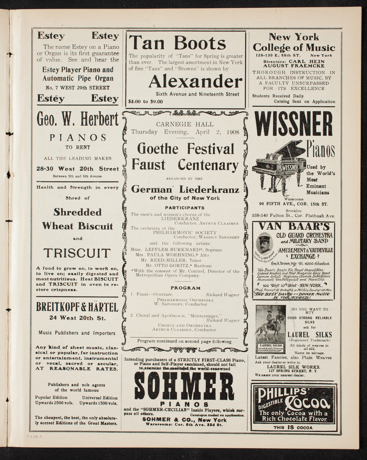 Goethe Festival Faust Centenary, April 2, 1908, program page 5