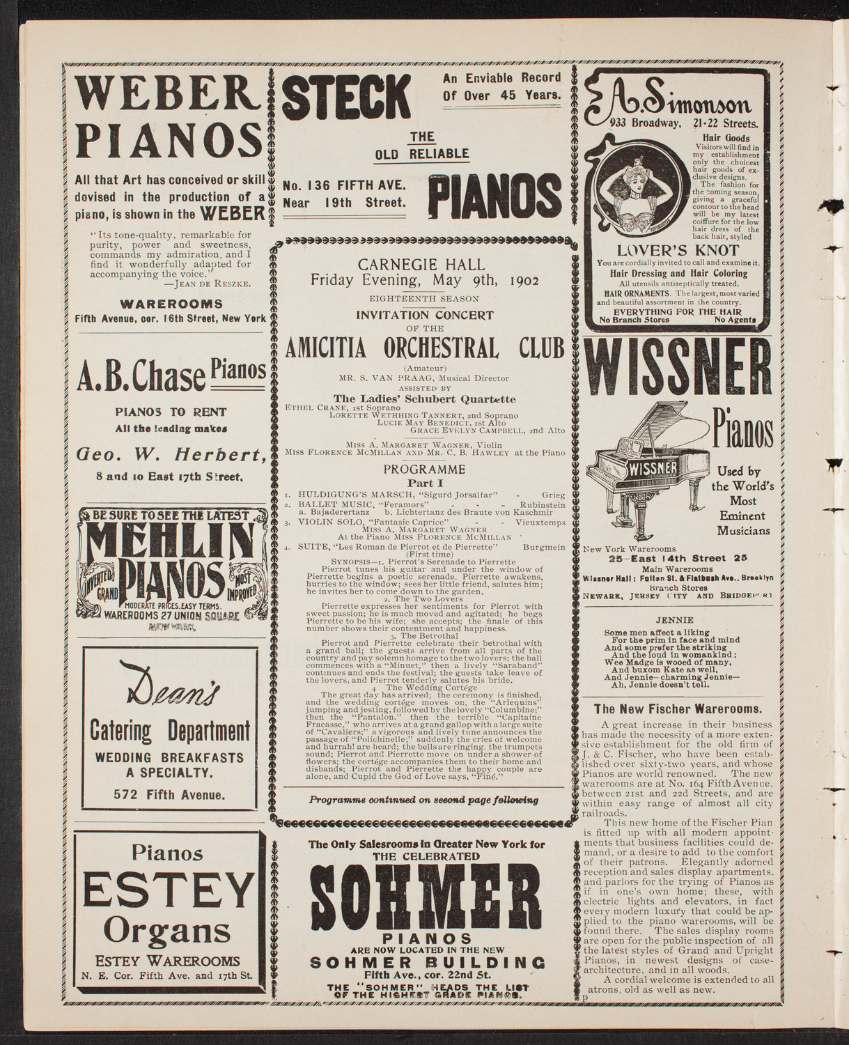 Amicitia Orchestral Club, May 9, 1902, program page 6