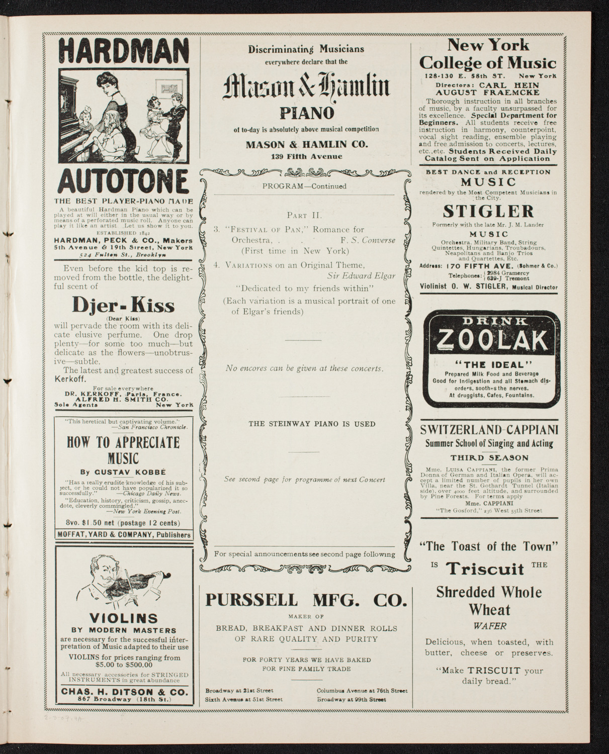 New York Symphony Orchestra, February 3, 1907, program page 7