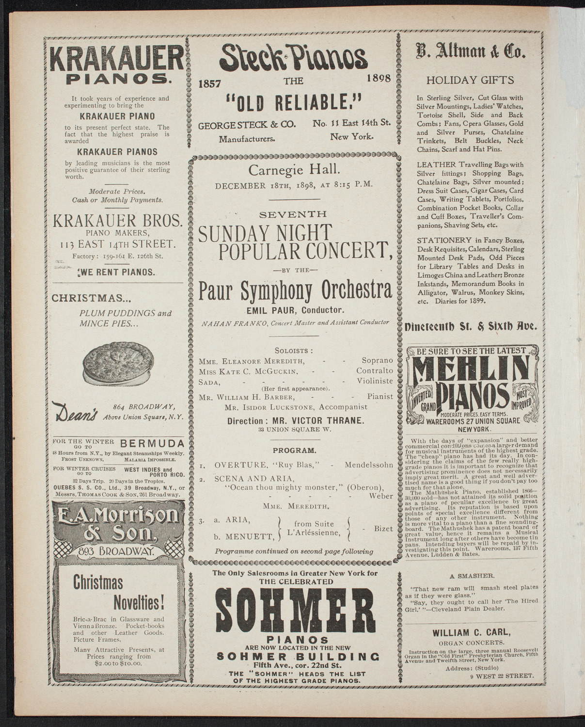 Paur Symphony Orchestra - Sunday Night Popular Concert, December 18, 1898, program page 4