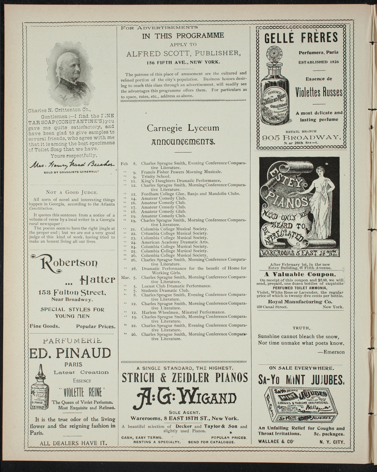 Comparative Literature Society Saturday Morning Conference, February 5, 1898, program page 2