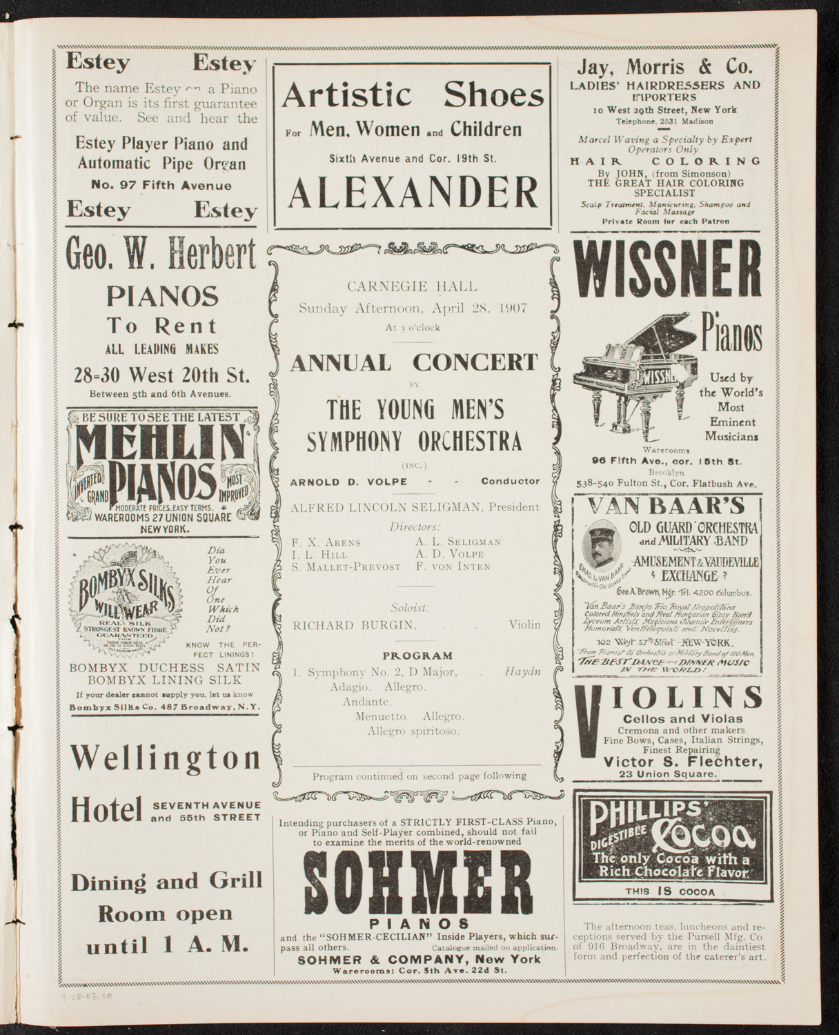 Young Men's Symphony Orchestra of New York, April 28, 1907, program page 5