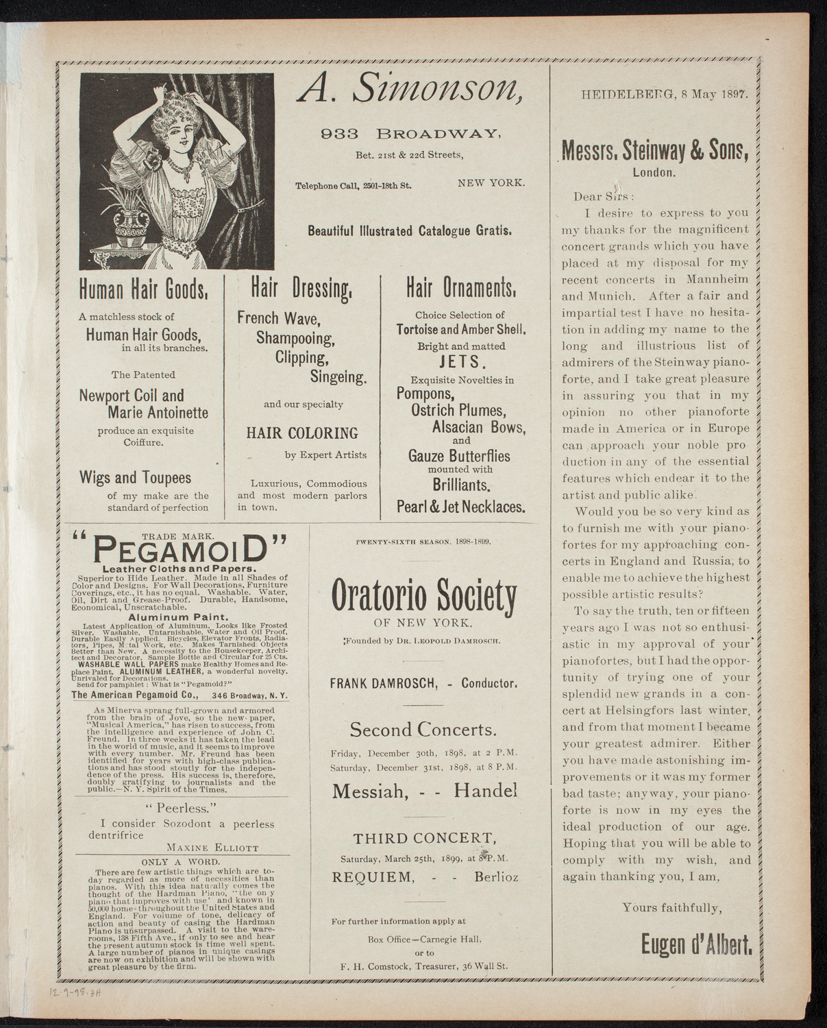 Paur Symphony Orchestra, December 9, 1898, program page 5