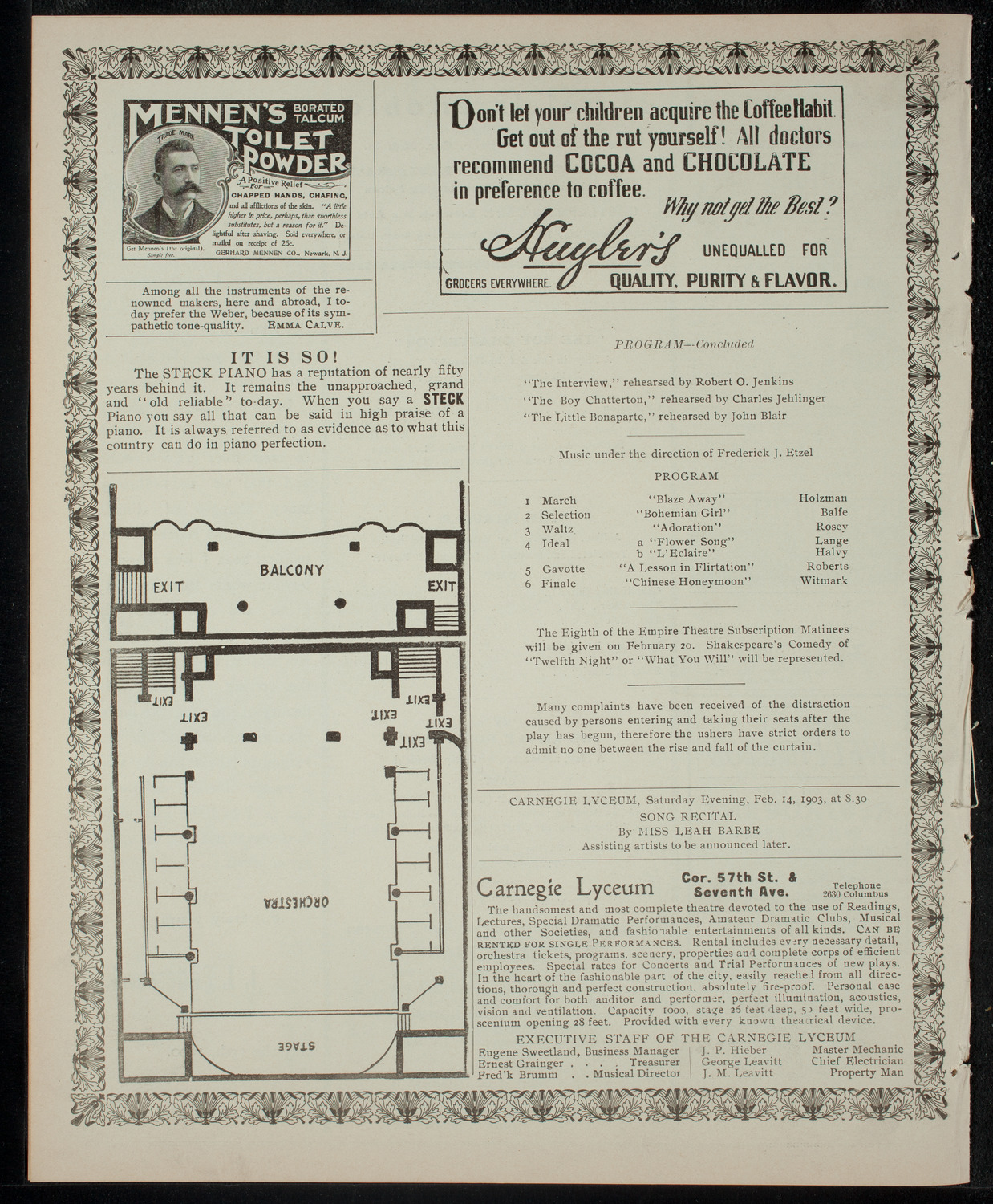 Academy Stock Company of the American Academy of Dramatic Arts/Empire Theatre Dramatic School, February 14, 1903, program page 4