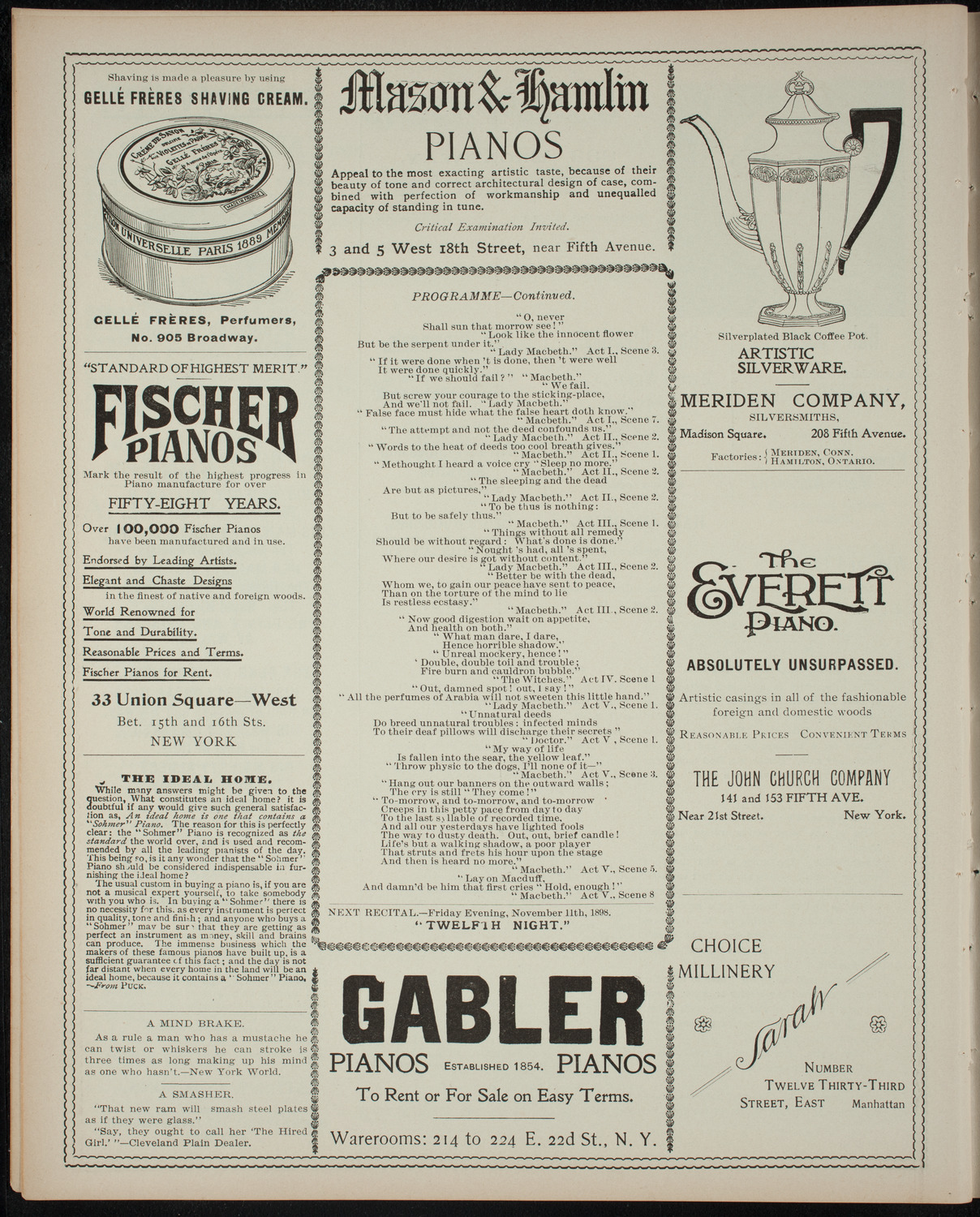 Shakespeare Recital by Marshall Darrach, November 4, 1898, program page 6
