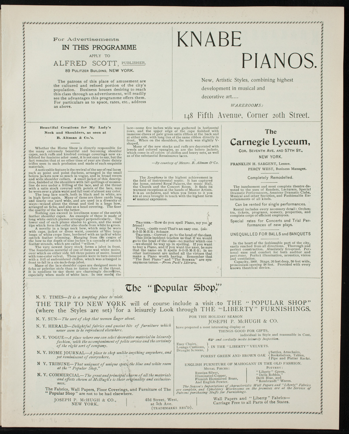 Benefit: German Hospitals and Dispensary in New York, November 29, 1896, program page 3