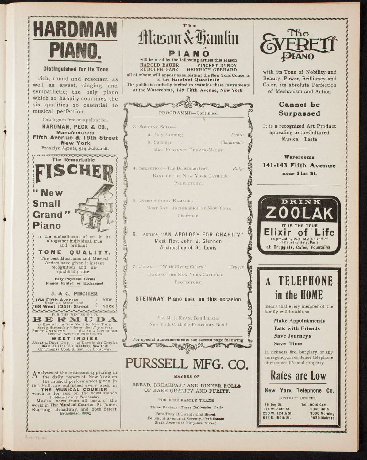 Benefit Concert and Lecture: Society of St. Vincent de Paul, April 22, 1906, program page 7