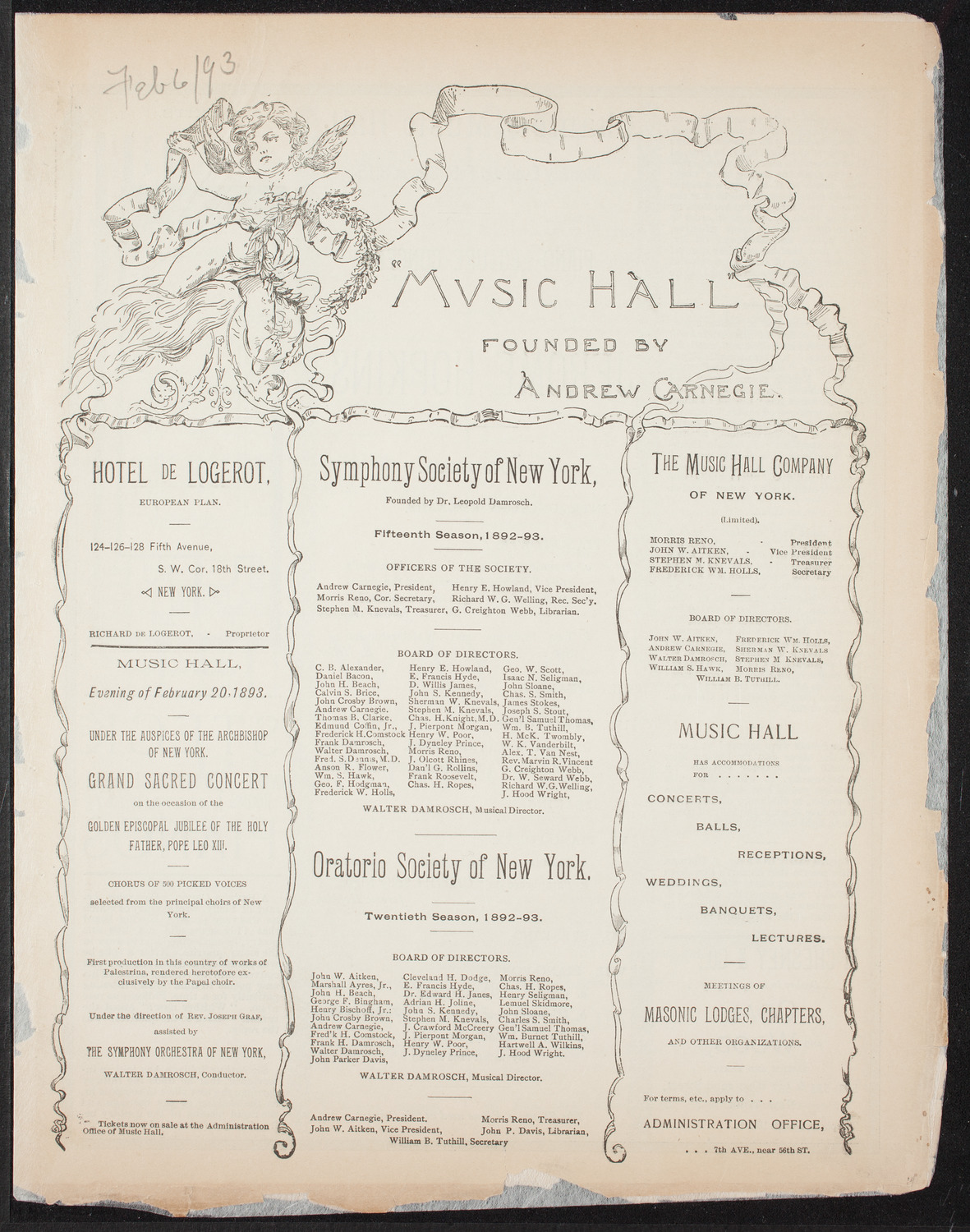 Lecture-Recital by Jerome Hopkins, February 6, 1893, program page 1