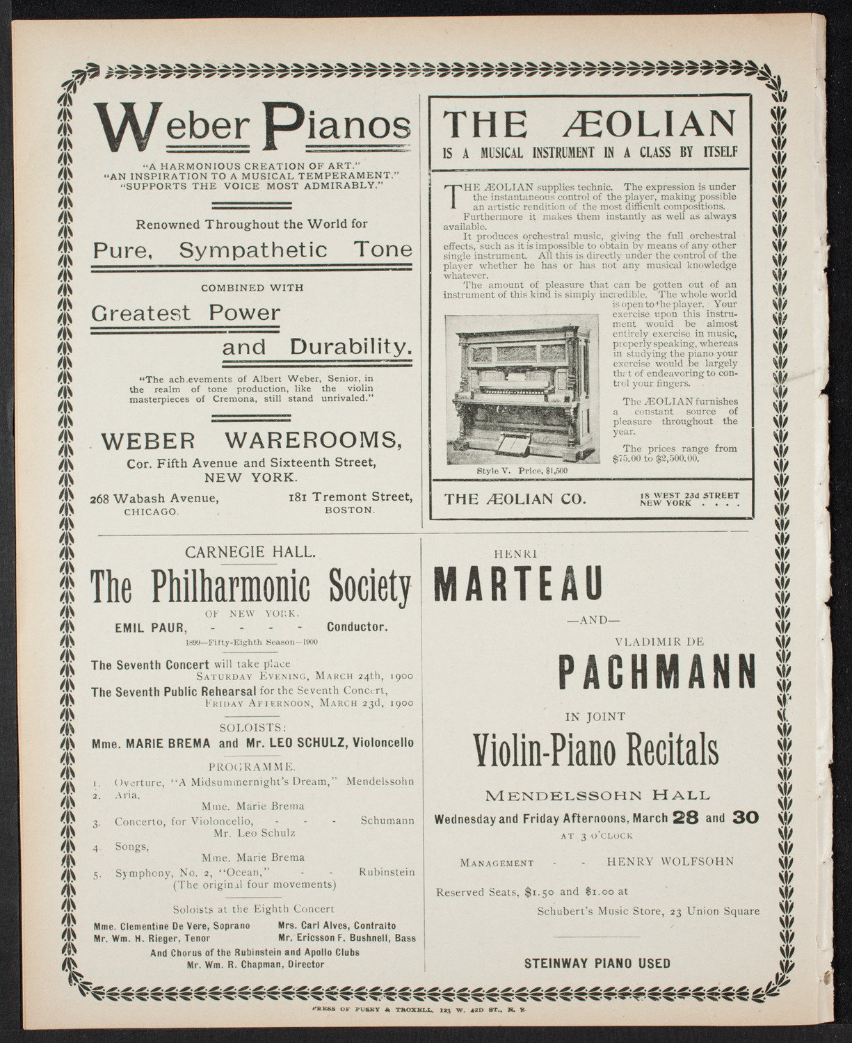 Musical Art Society of New York, March 15, 1900, program page 8