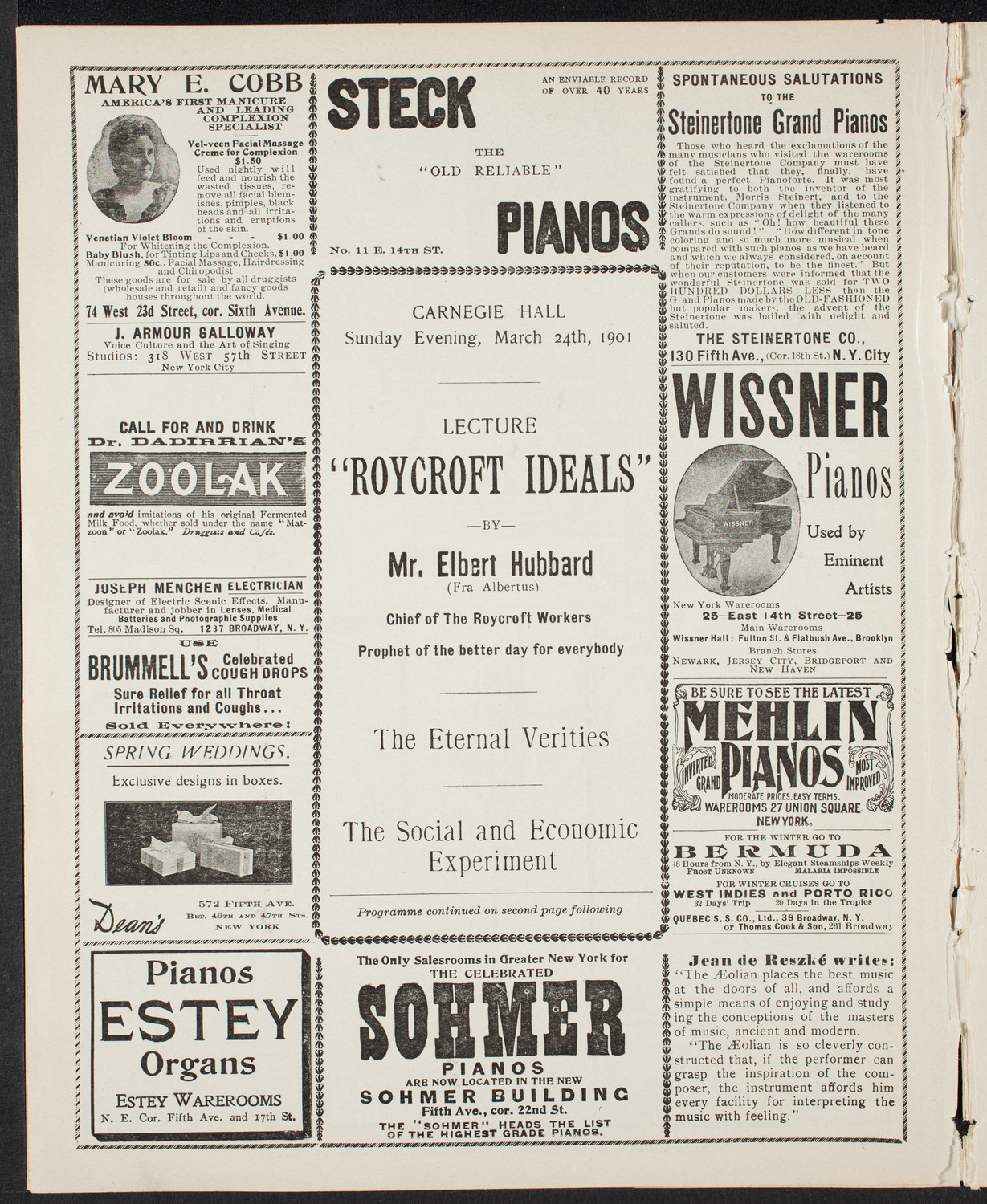 Lecture by Elbert Hubbard - "Roycroft Ideals", March 24, 1901, program page 4