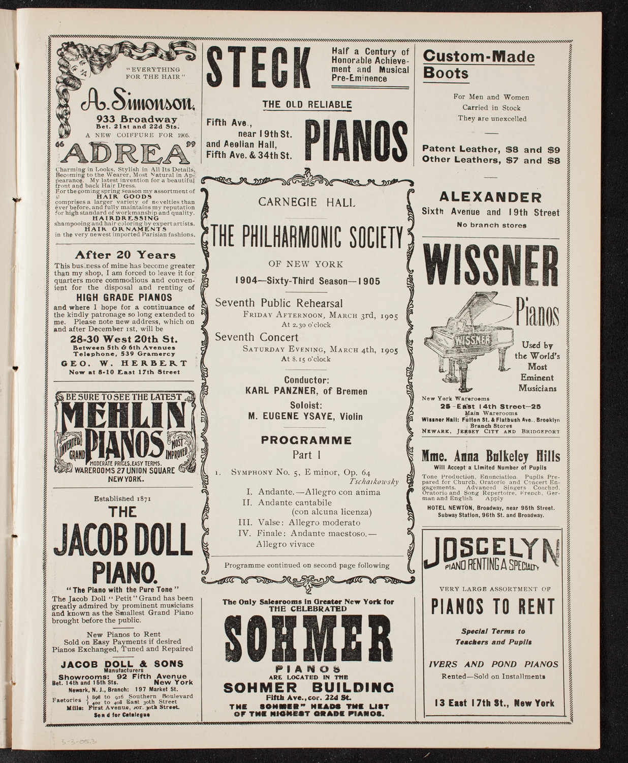 New York Philharmonic, March 3, 1905, program page 5