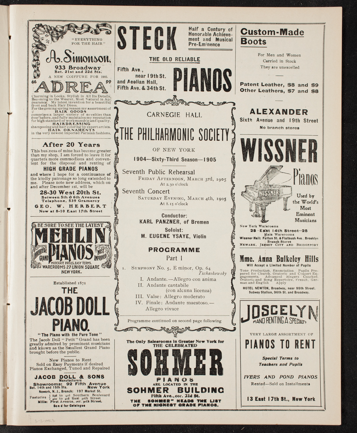 New York Philharmonic, March 3, 1905, program page 5