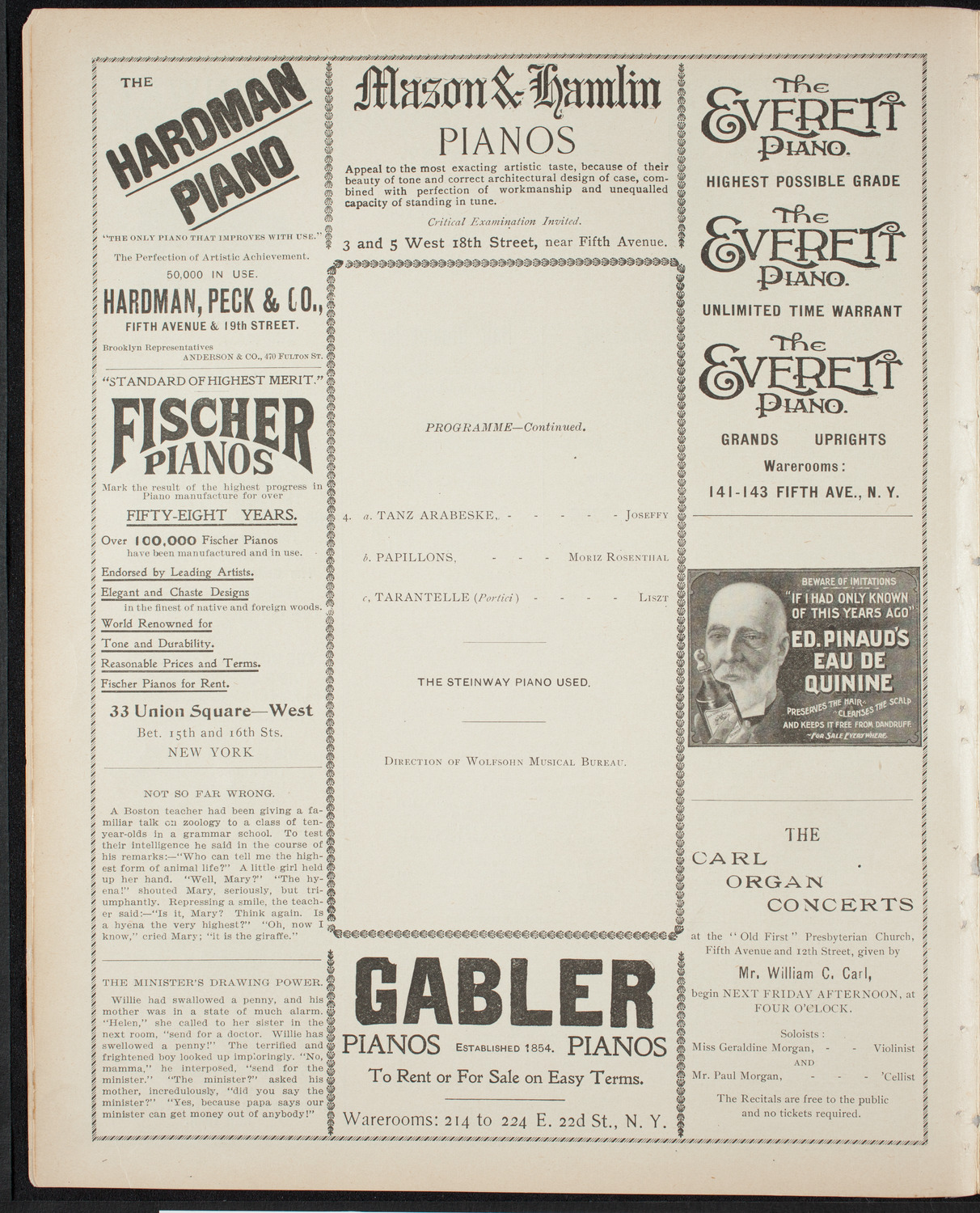 Moriz Rosenthal, Piano, October 29, 1898, program page 4
