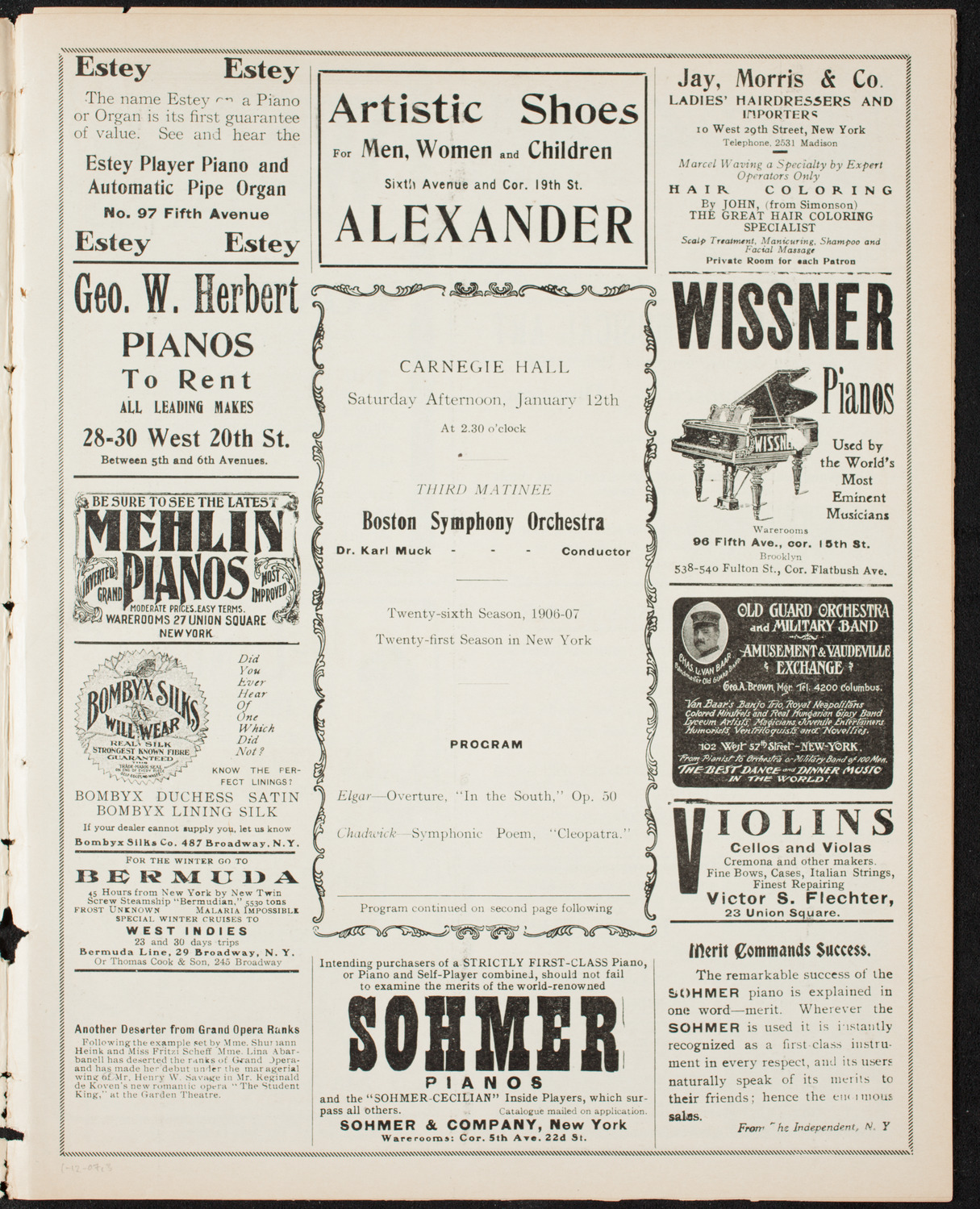 Boston Symphony Orchestra, January 12, 1907, program page 5