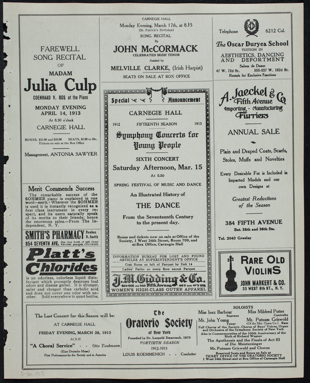New York Philharmonic, March 6, 1913, program page 9