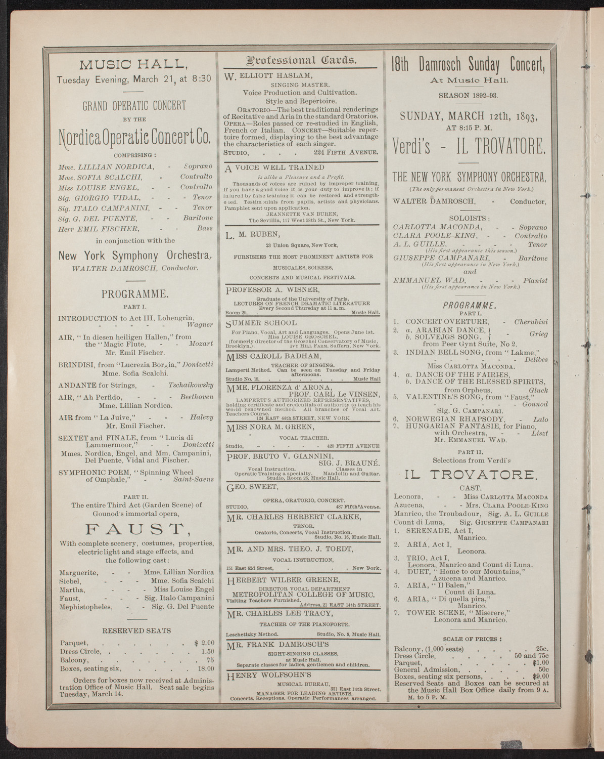New York Symphony Orchestra, March 11, 1893, program page 2