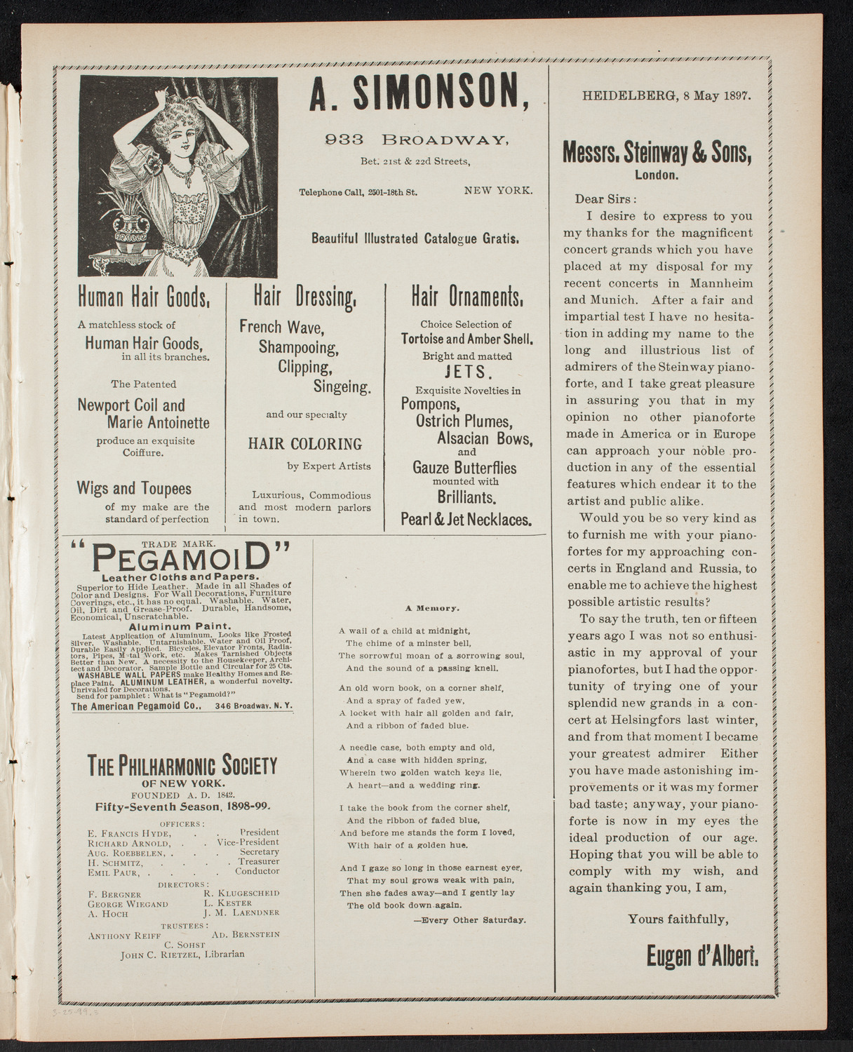 Oratorio Society of New York, March 25, 1899, program page 5