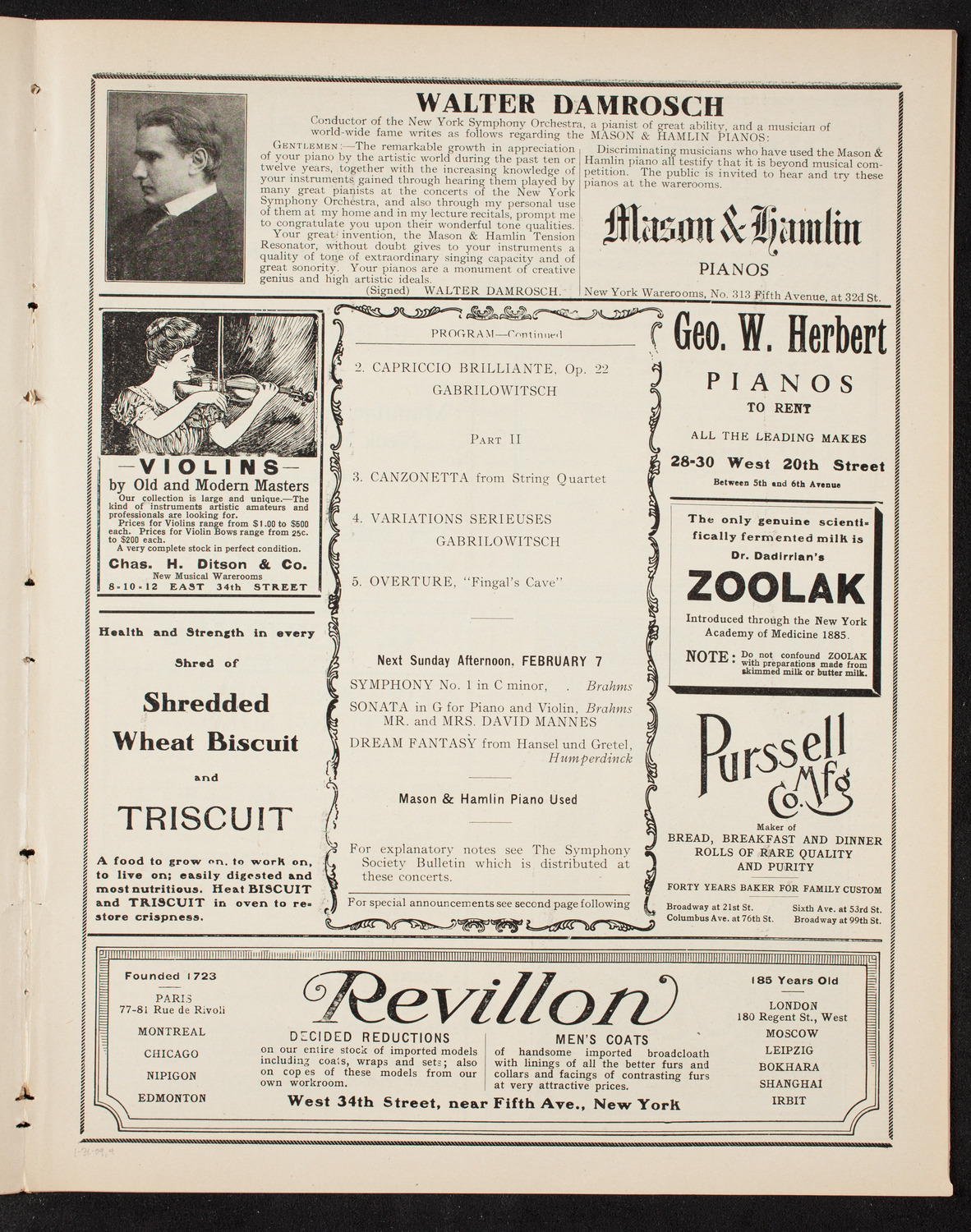New York Symphony Orchestra: Mendelssohn Centennial Festival, January 31, 1909, program page 7