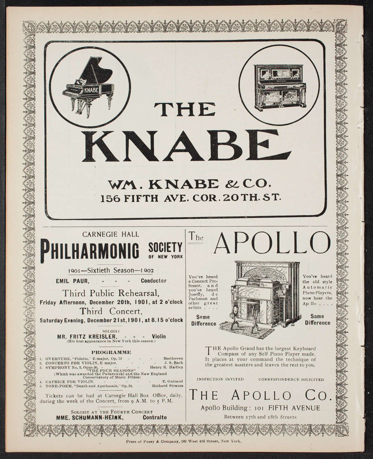 New York Philharmonic, December 7, 1901, program page 10