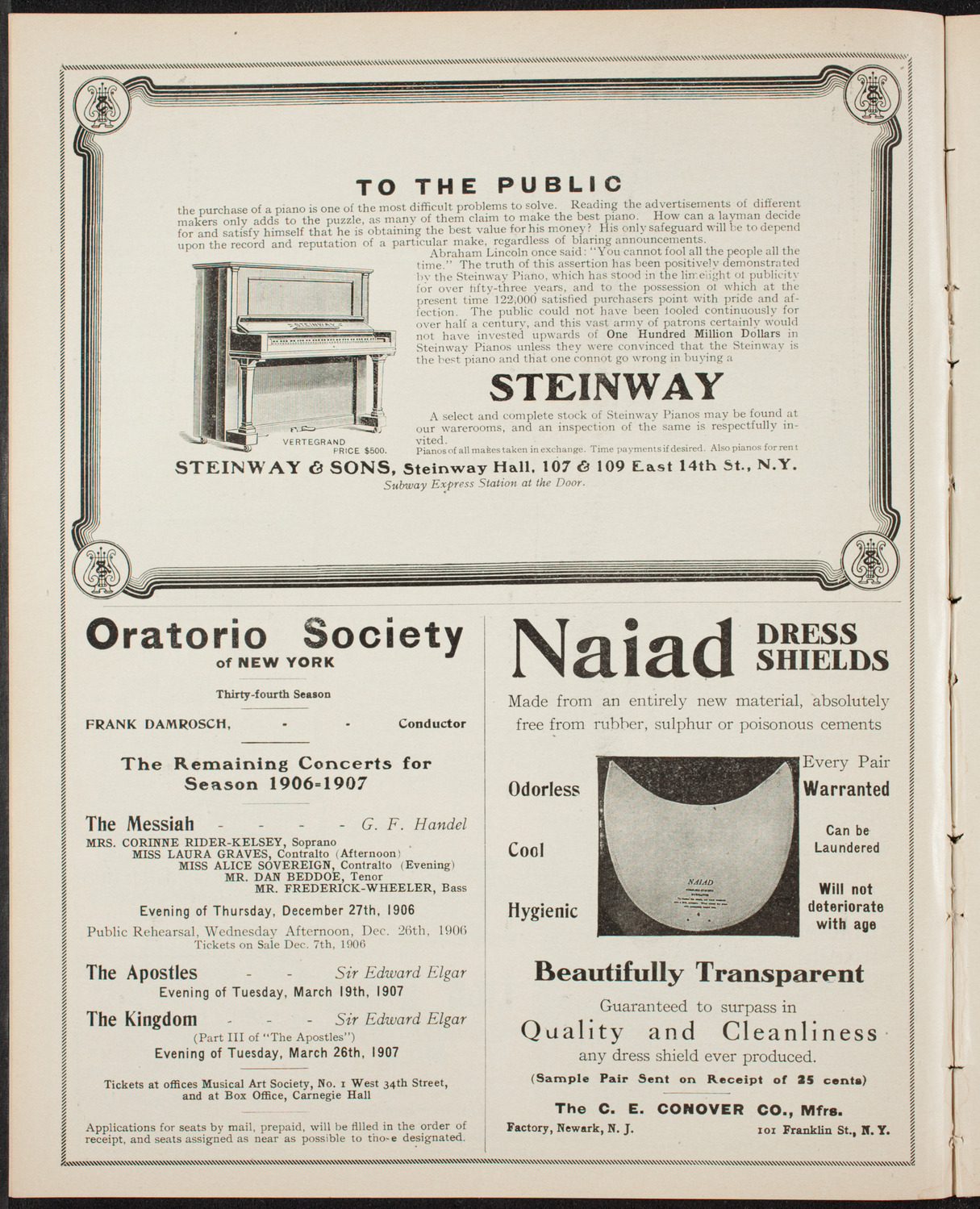 Oratorio Society of New York, December 4, 1906, program page 4
