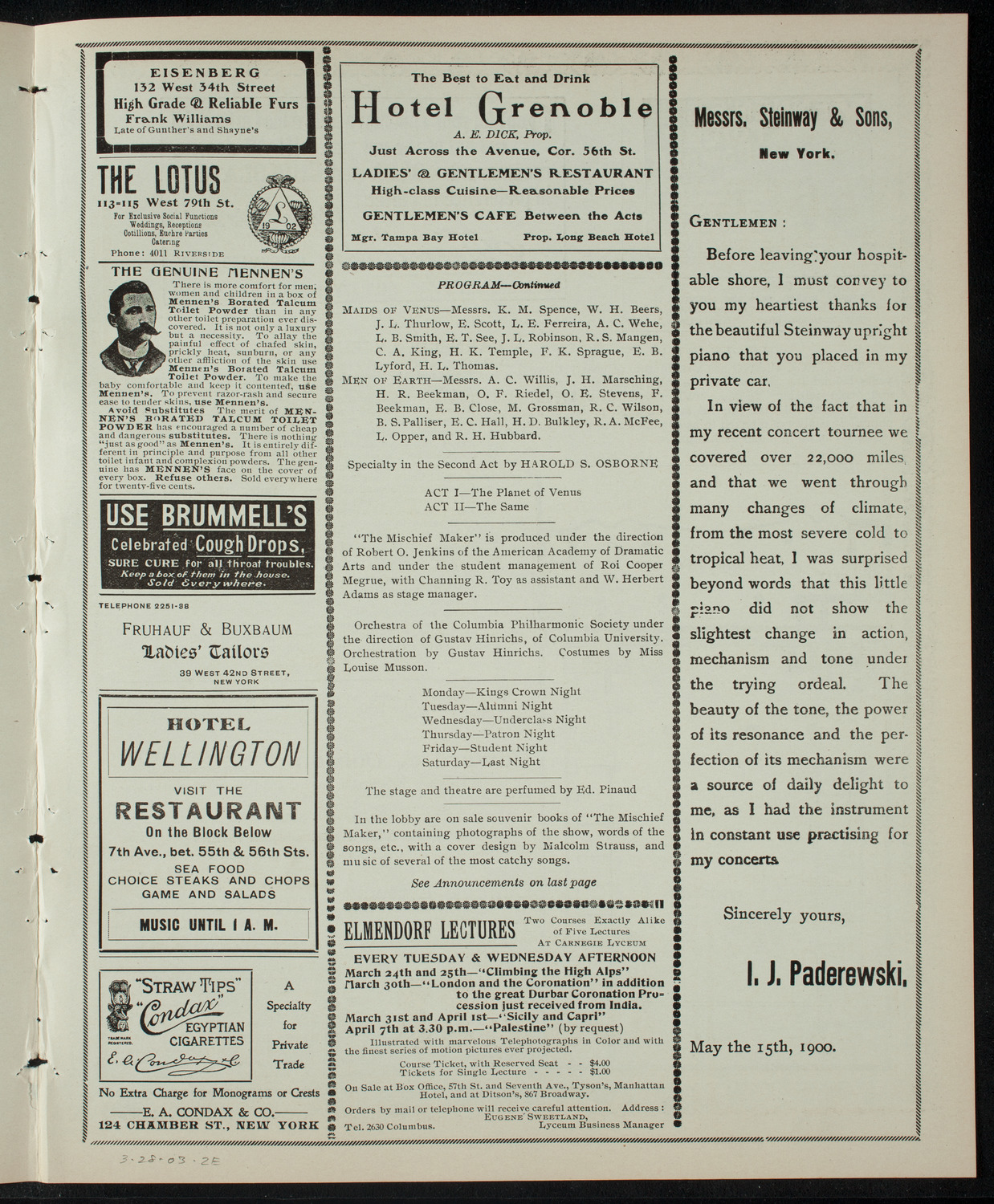 Columbia Varsity Show 1903, March 28, 1903, program page 3