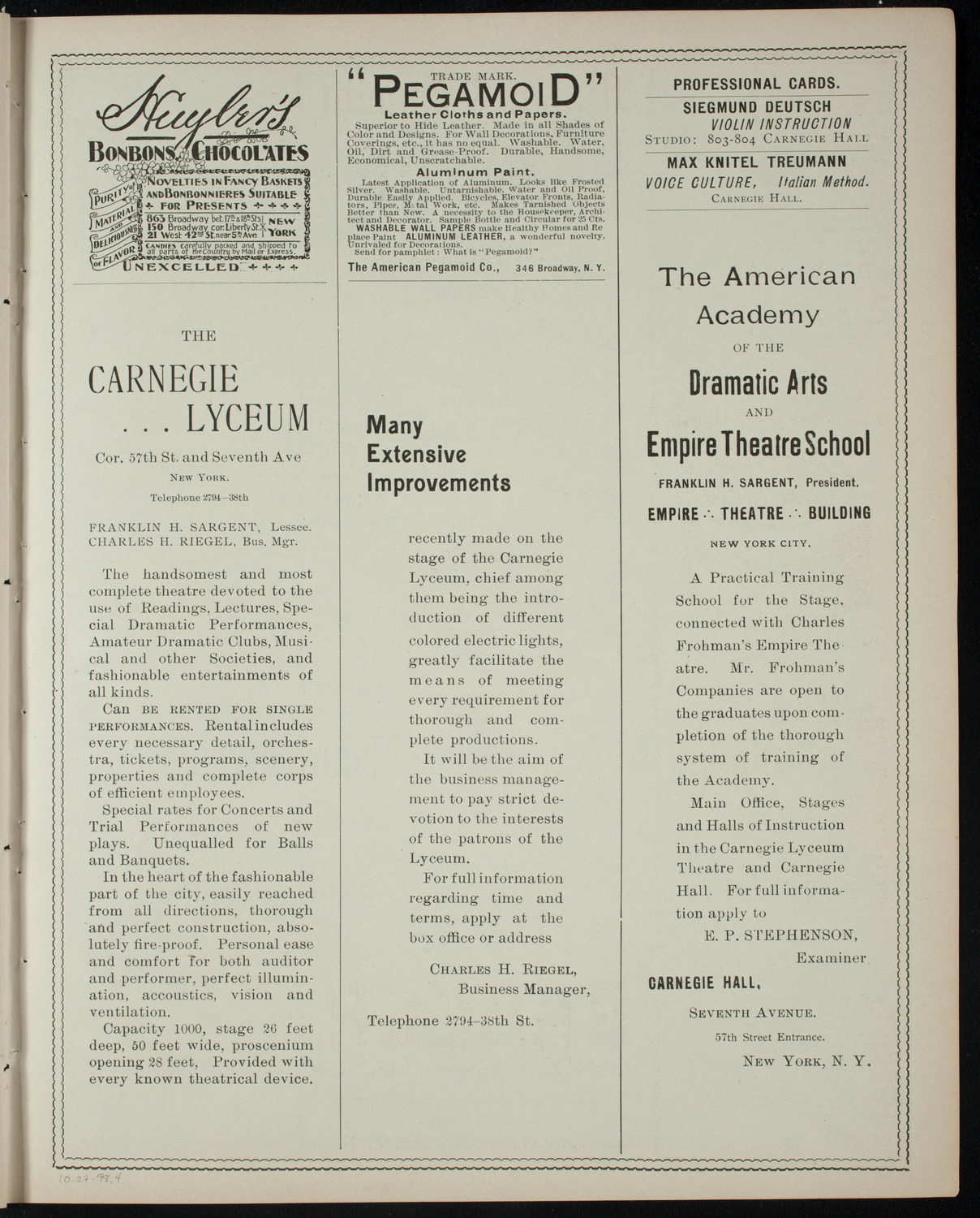 American Academy of Dramatic Arts, October 27, 1898, program page 7