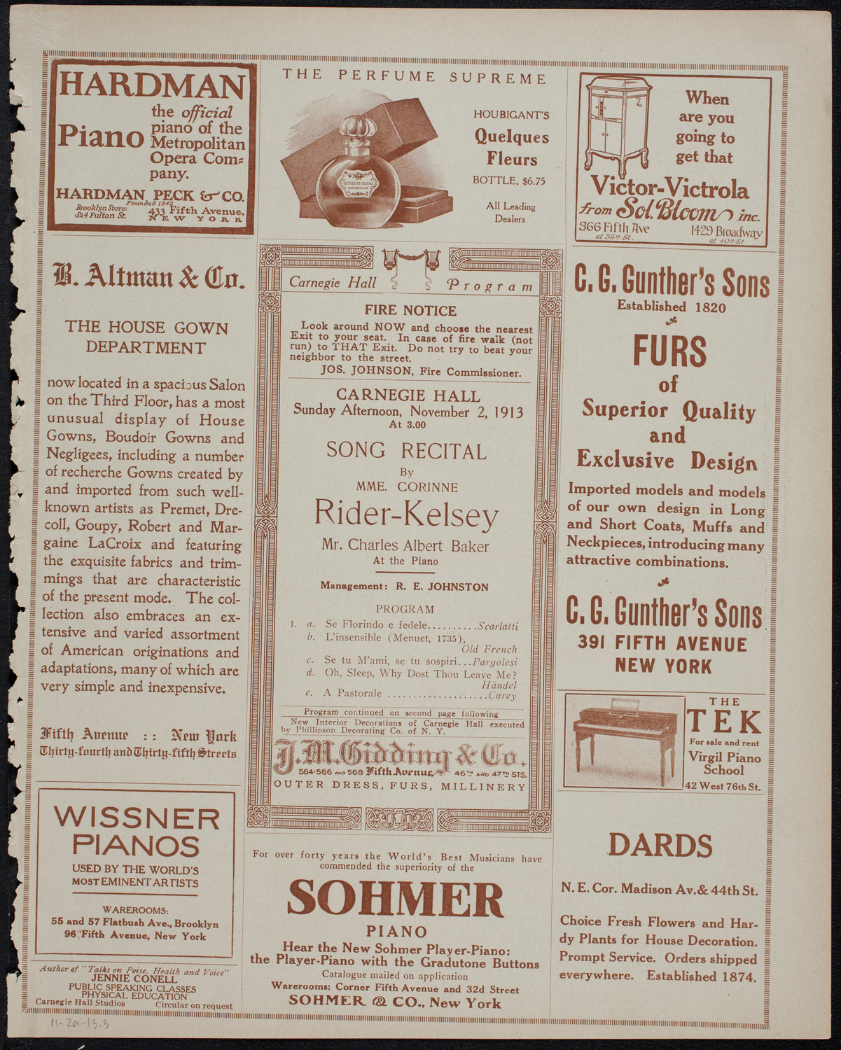 Corinne Rider-Kelsey, Soprano, November 2, 1913, program page 5