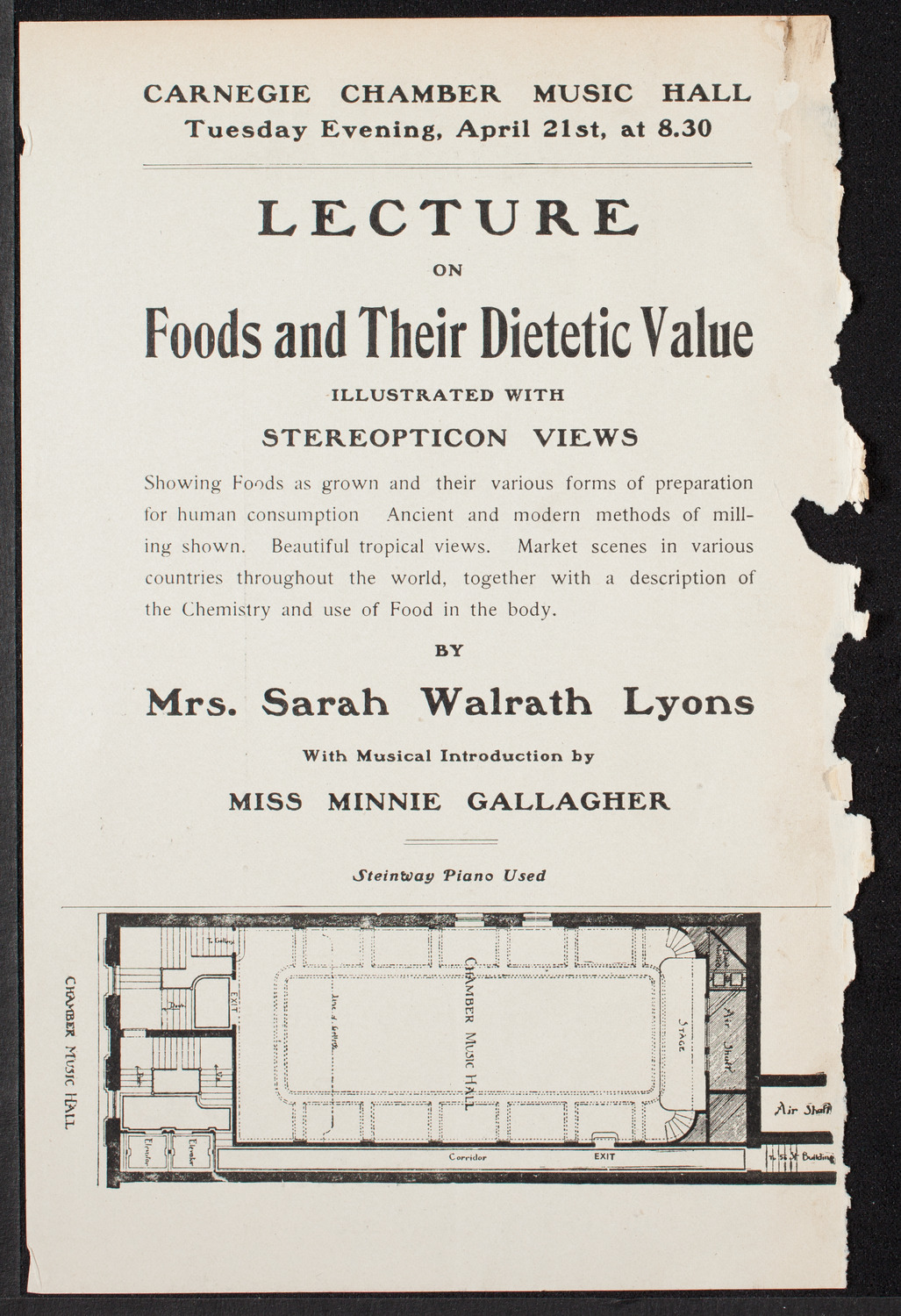 Lecture on "Foods and Their Dietetic Value" by Mrs. Sarah Walrath Lyons, April 21, 1903, program page 2