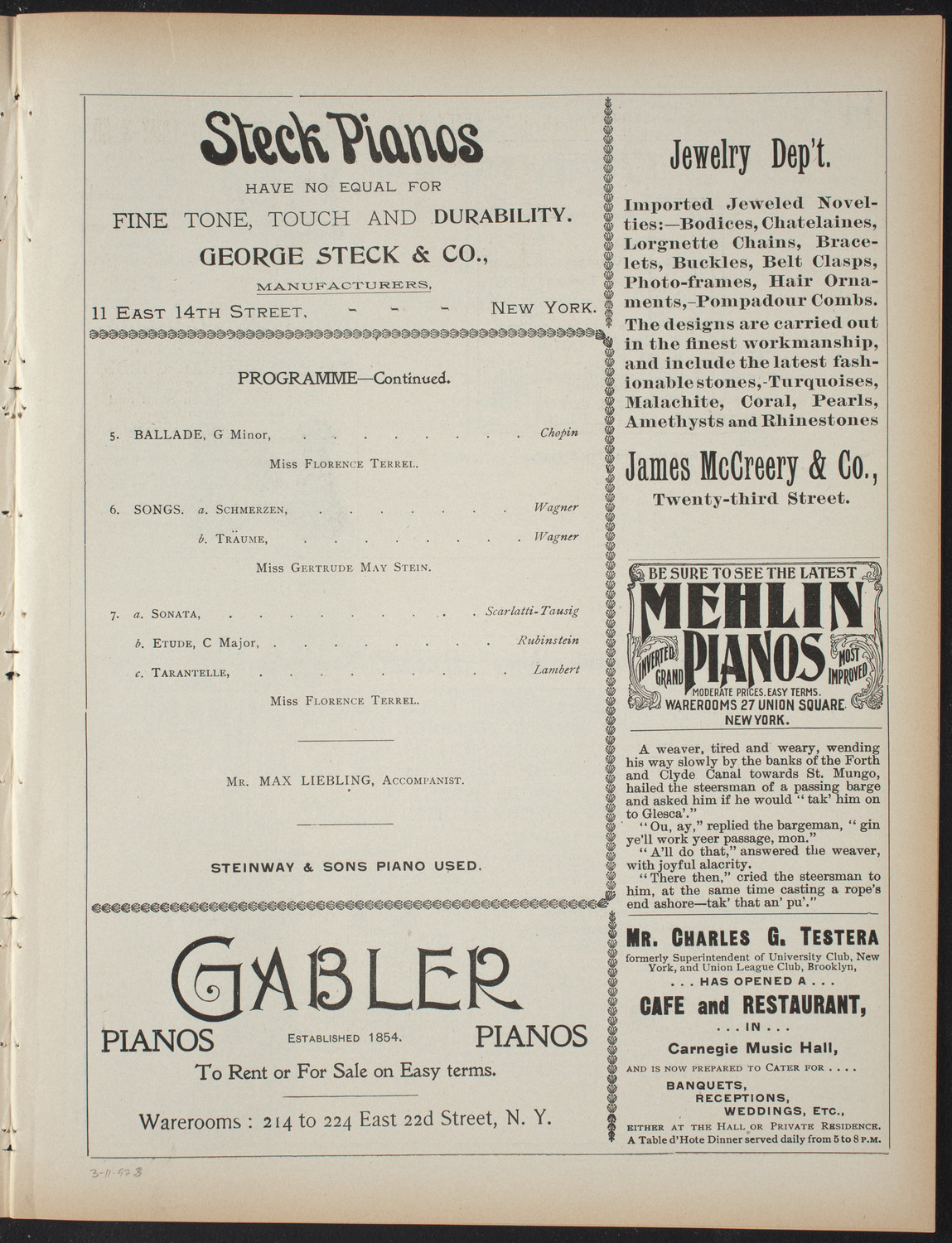 Florence Terrell, March 11, 1897, program page 5