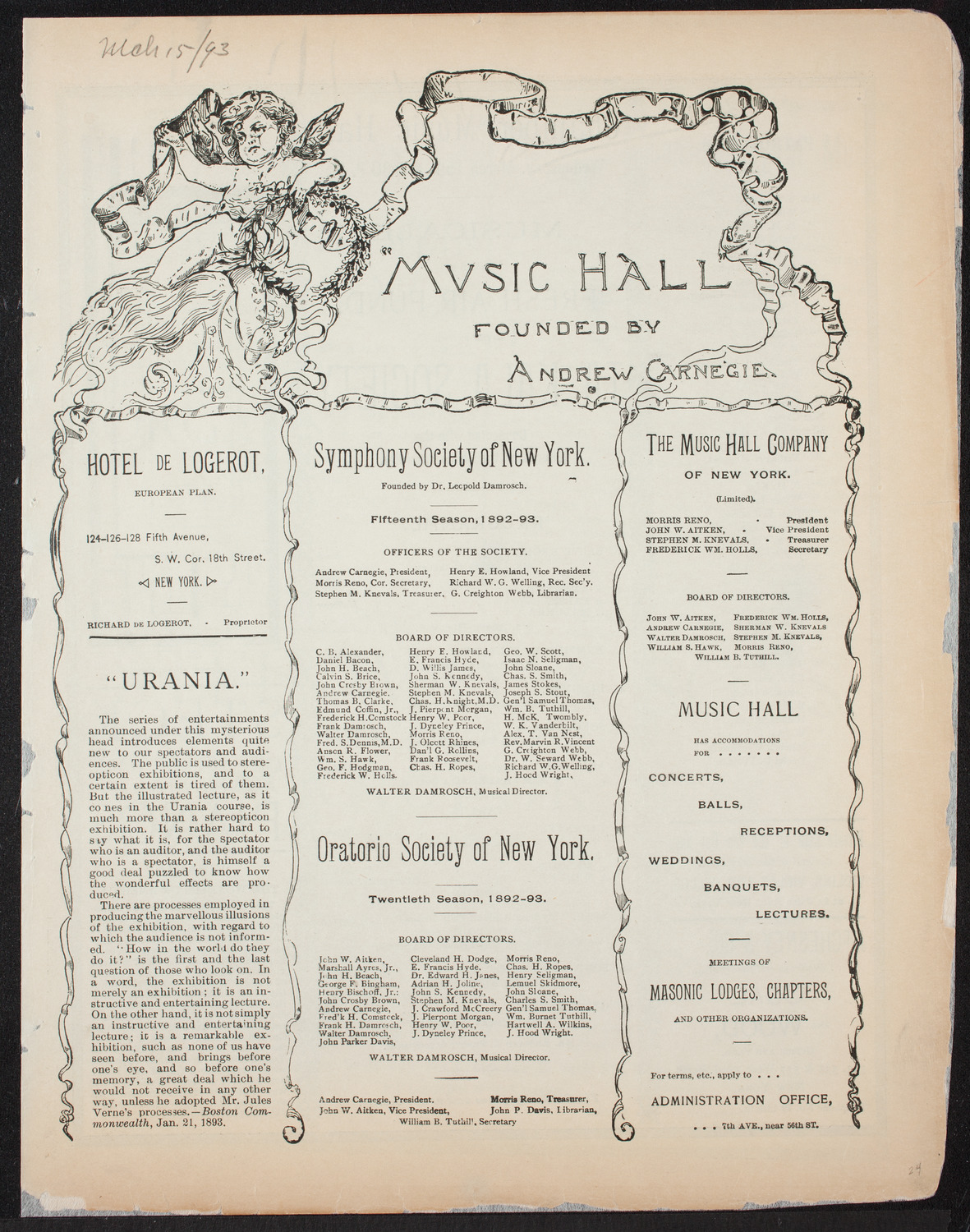 Ta Kala Society Musicale, March 15, 1893, program page 1