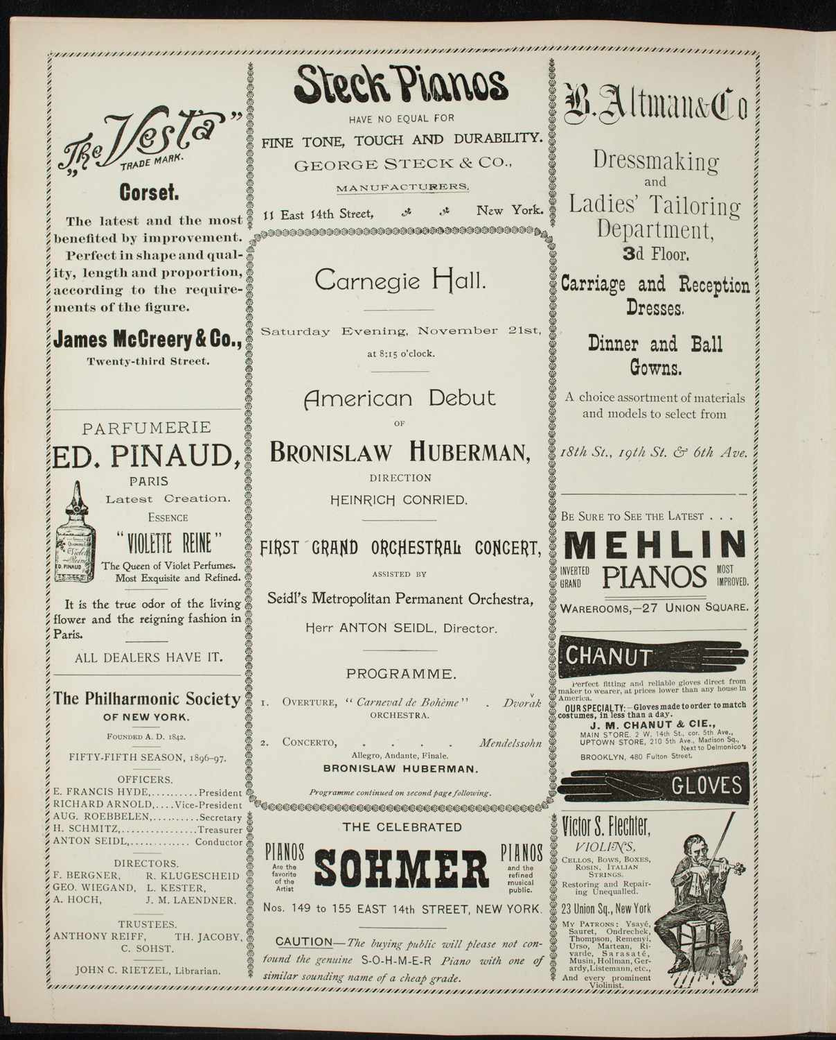 Bronislaw Huberman, Violin, with Seidl's Metropolitan Permanent Orchestra, November 21, 1896, program page 4