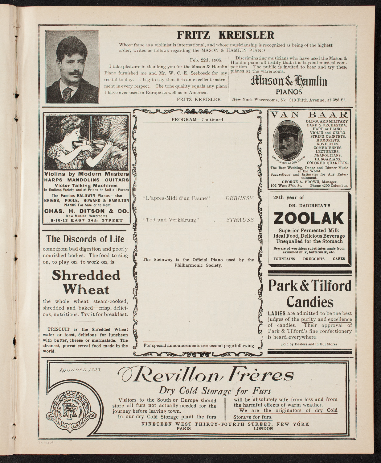 New York Philharmonic, March 11, 1910, program page 7