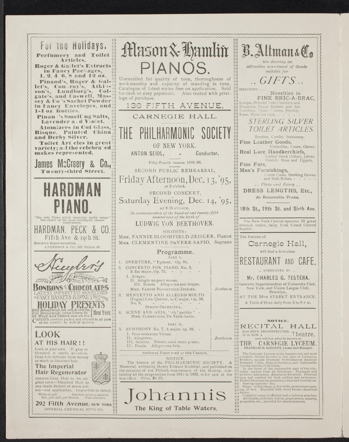 New York Philharmonic, December 13, 1895, program page 2