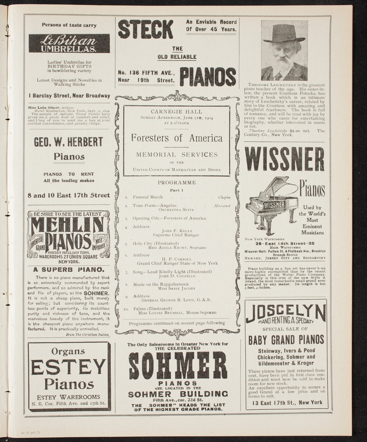 Foresters of America Memorial Services, June 5, 1904, program page 5