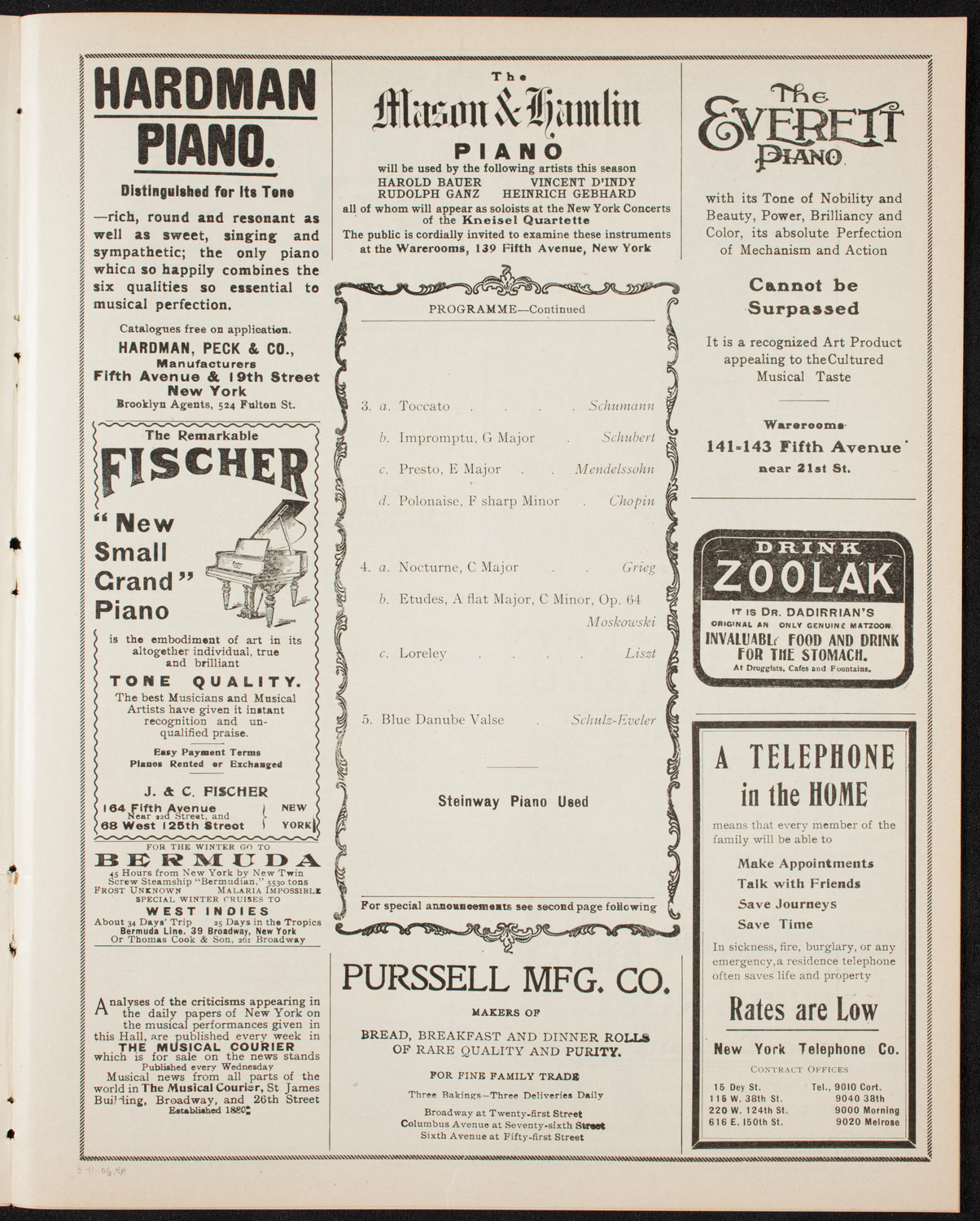 Josef Lhévinne, Piano, March 11, 1906, program page 7
