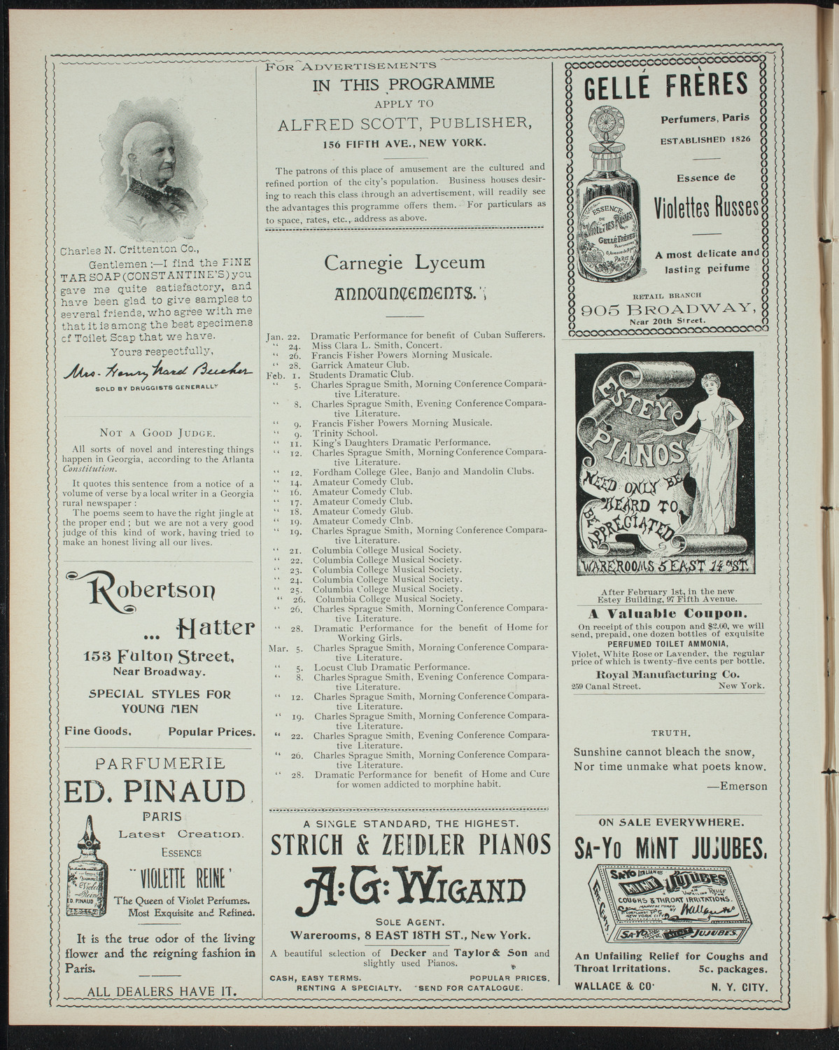 Powers-Mannes Wednesday Morning Musicale, January 12, 1898, program page 2