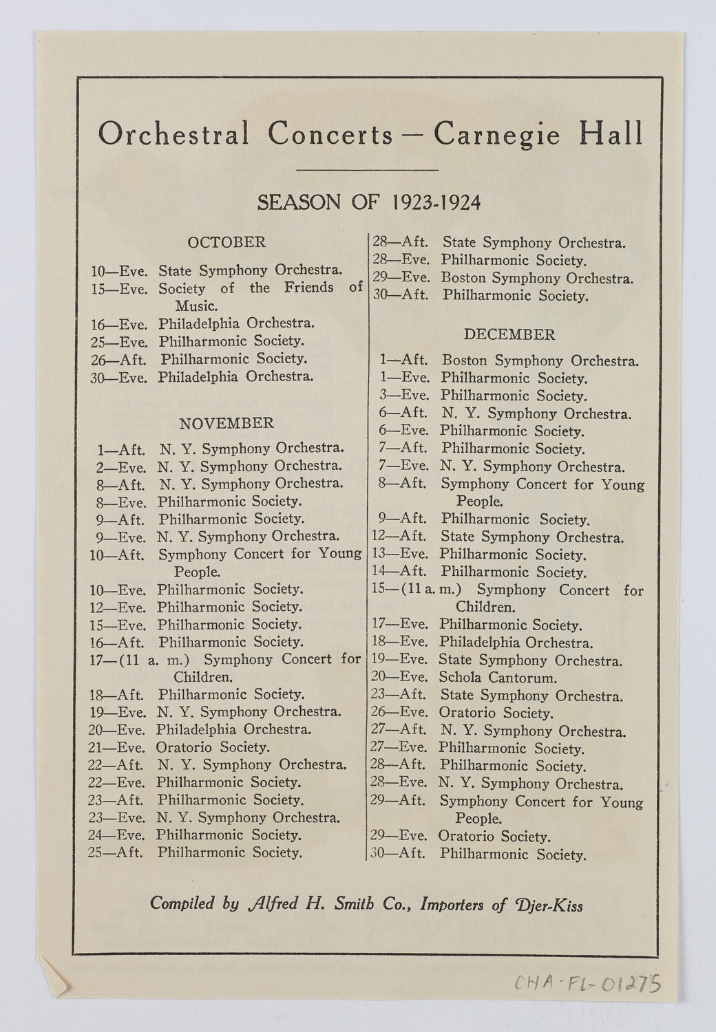 Djer-Kiss Cosmetics Orchestral Concert Schedules, 1923