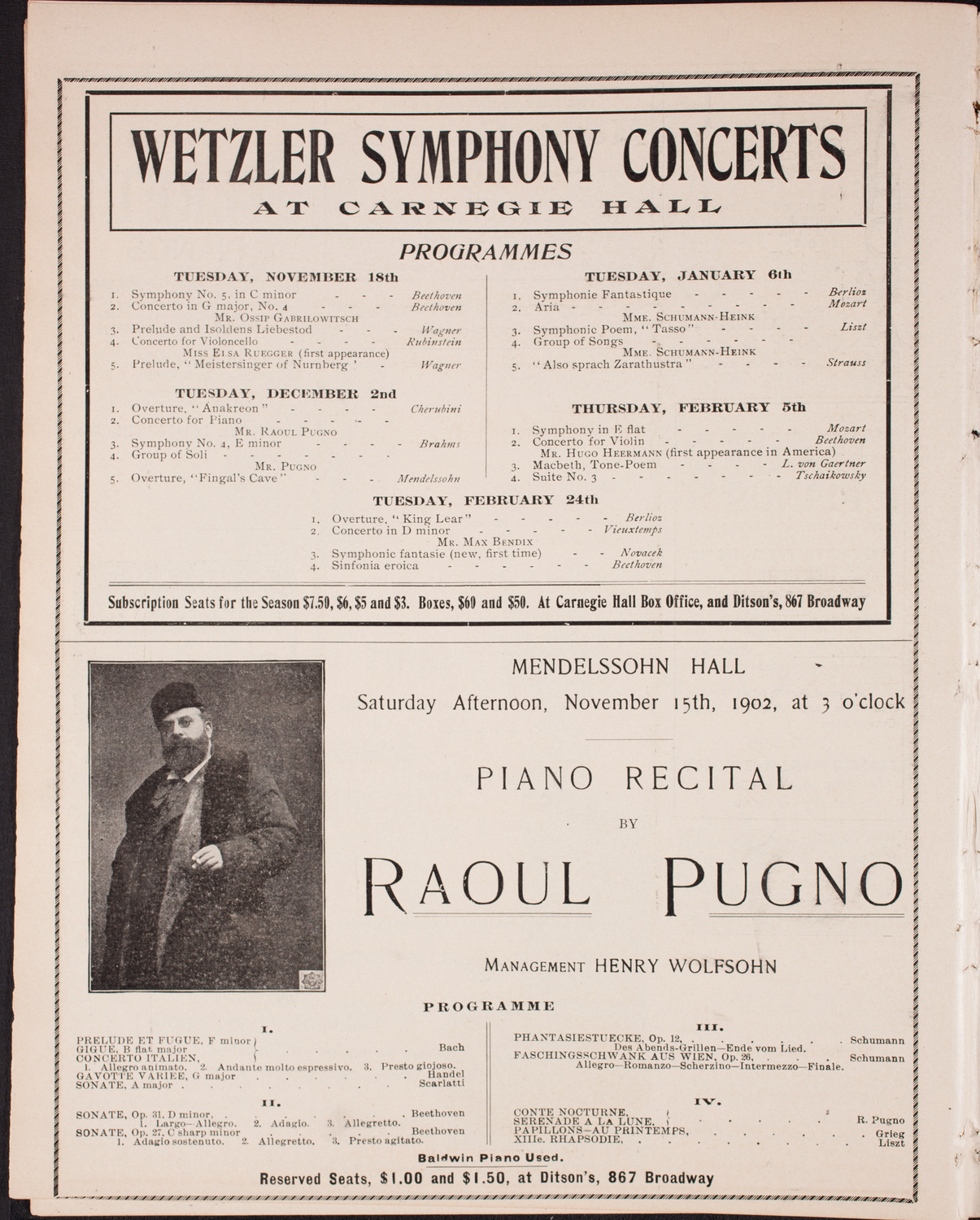 Raoul Pugno with Symphony Orchestra, October 21, 1902, program page 8