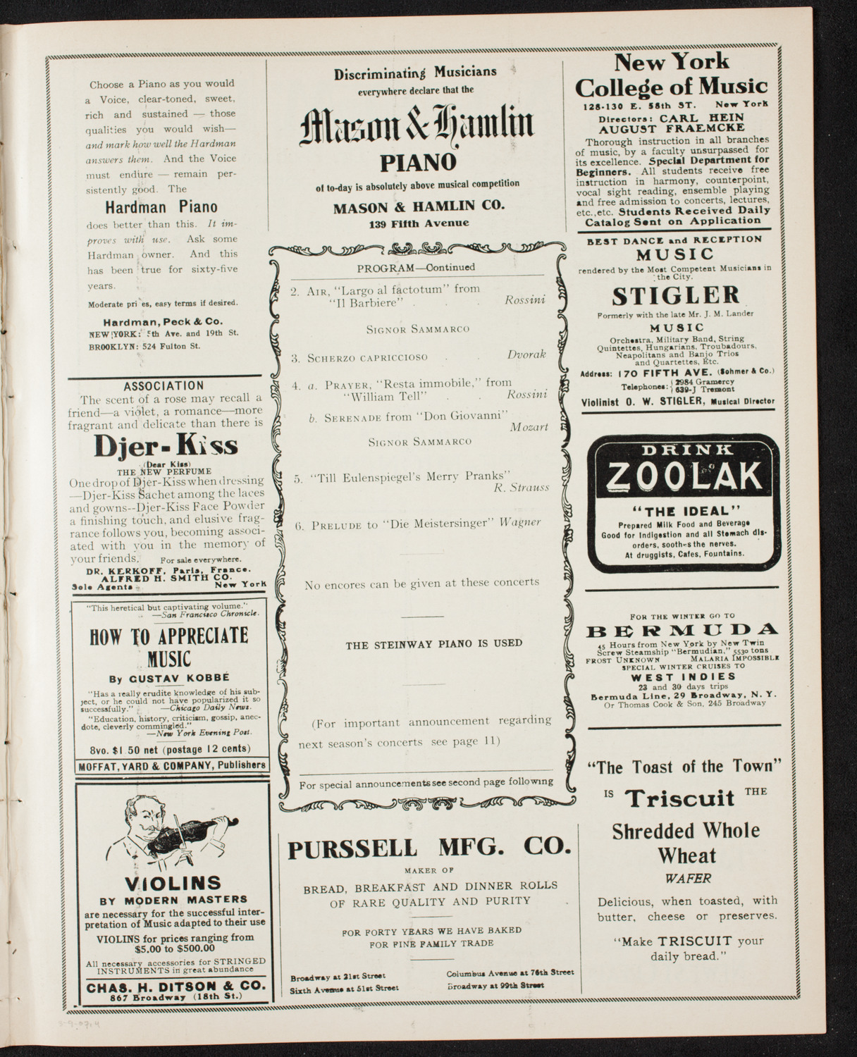 New York Symphony Orchestra, March 9, 1907, program page 7