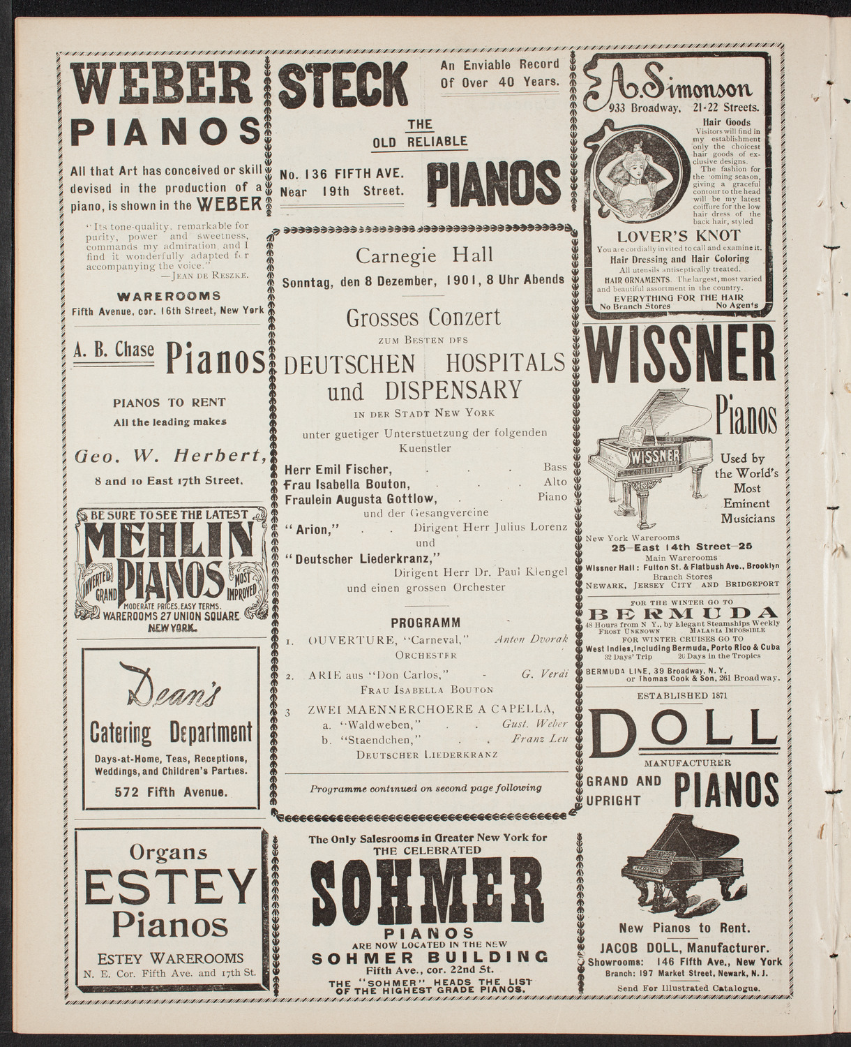 Benefit: German Hospital and Dispensary, December 8, 1901, program page 6