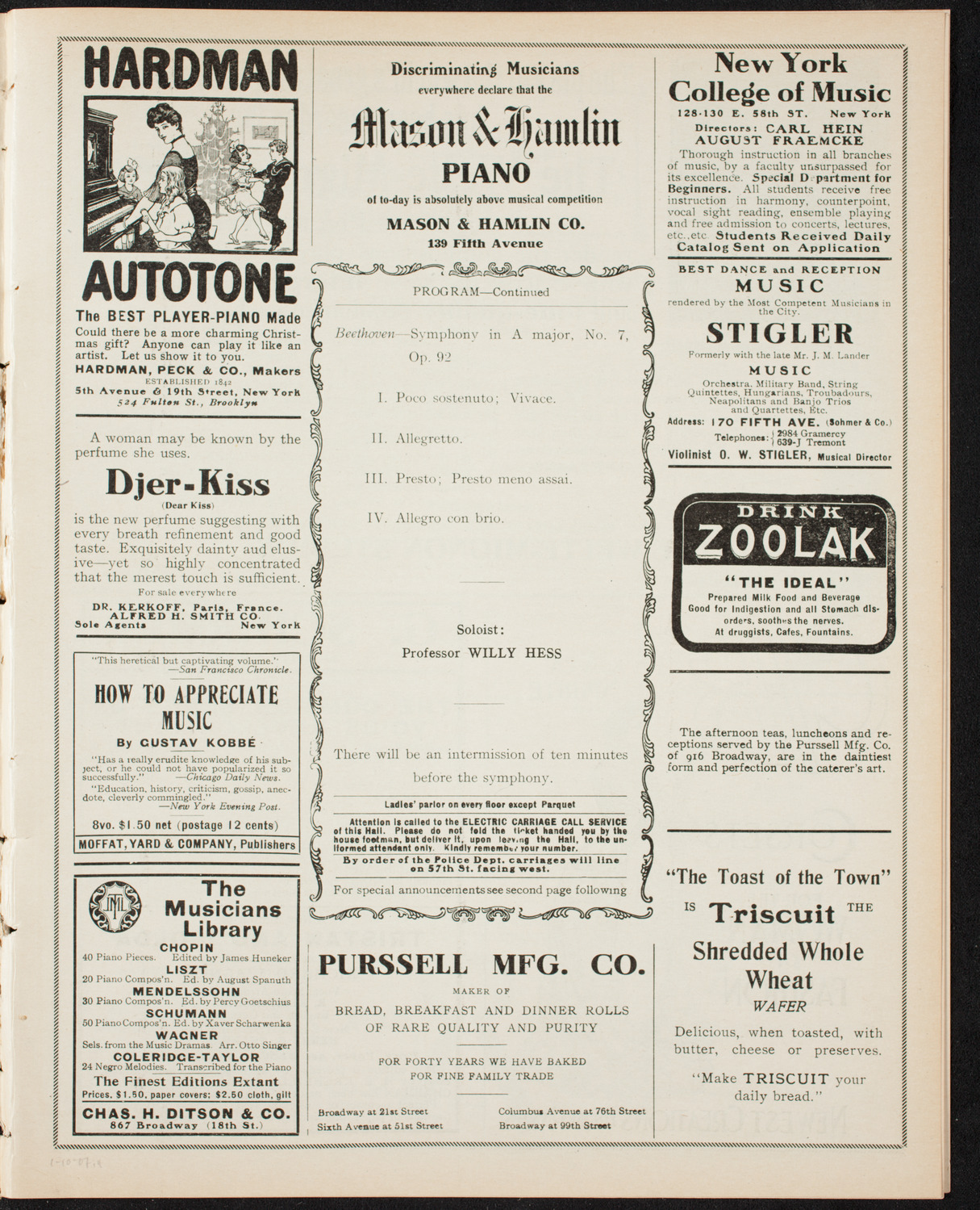Boston Symphony Orchestra, January 10, 1907, program page 7