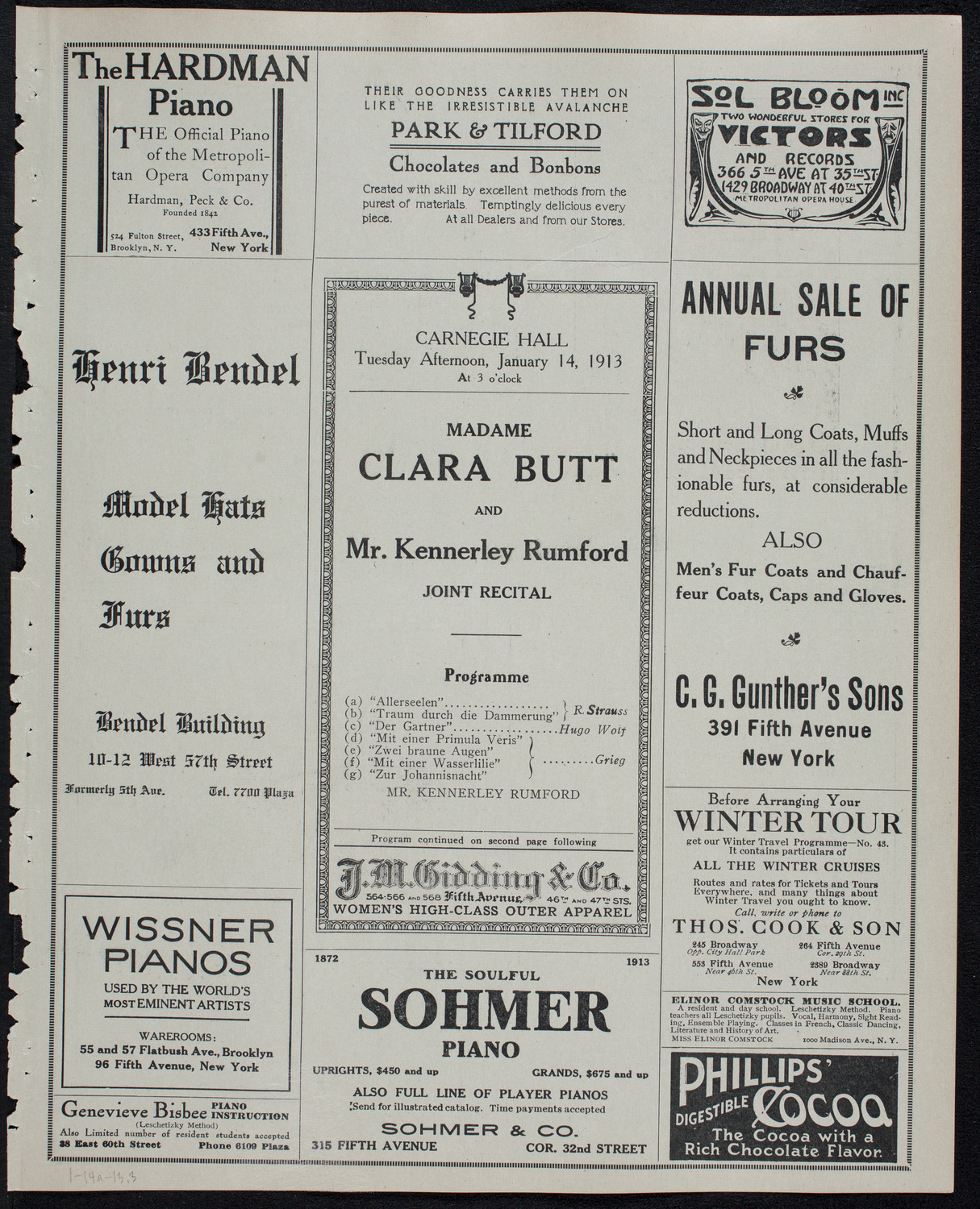Clara Butt and Kennerley Rumford, January 14, 1913, program page 5