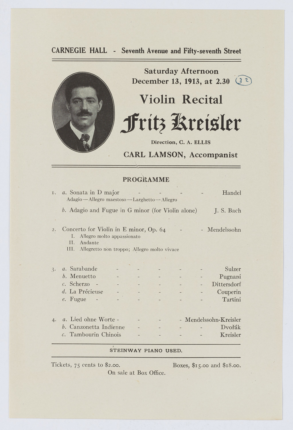 Fritz Kreisler, December 13, 1913